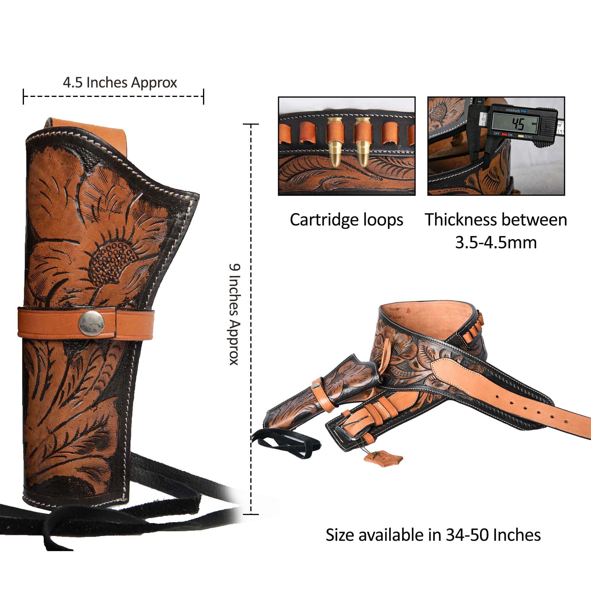 Premium Full Grain Leather Western Gun Holster Belt for .38/.357 Cal Revolver - Handcrafted Cowboy Holster & Belt Set for Men - Perfect for Cowboy Action Shooting, Reenactments & Western Wear