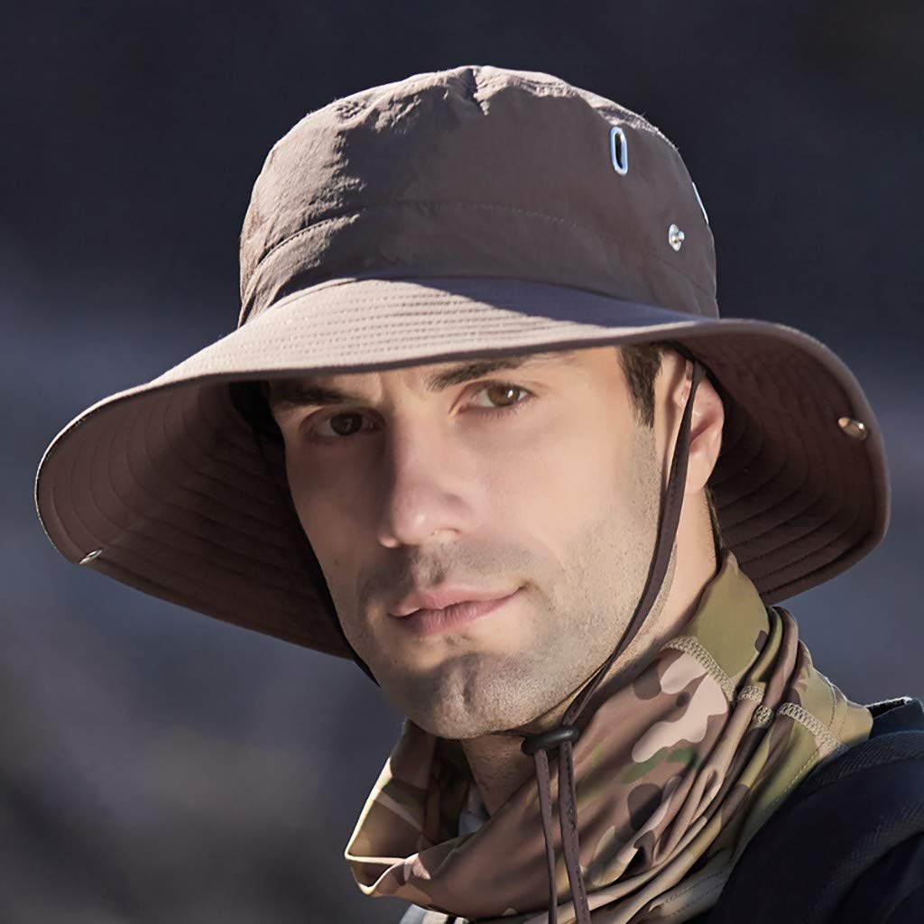 Men's Solid Color Foldable Sun Hat - Wide Brim Adjustable Fisherman Cap for Summer Sun Protection & Outdoor Activities - Breathable Boonie Hat for Hiking, Fishing, Beach & Travel