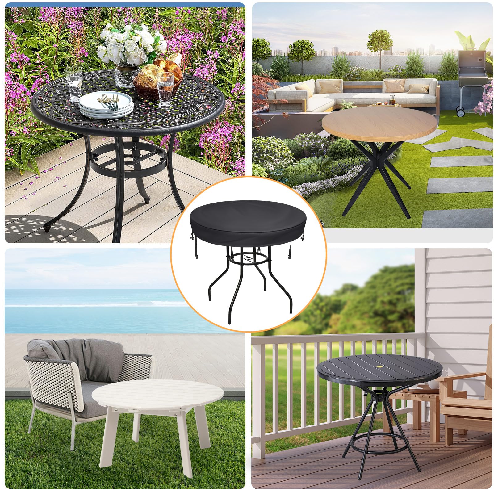 Premium Waterproof Round Outdoor Table Cover - 34-36 Inch UV Protection Patio Furniture Protector for All Weather Use - Perfect for Backyard, Garden & Poolside Dining