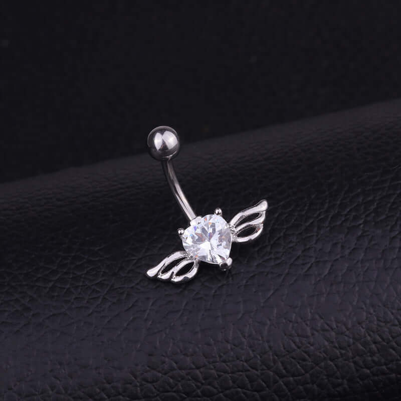 Stainless Steel Belly Button Ring with Angel Wings Design - Hypoallergenic Navel Piercing Jewelry for Women | Perfect for Everyday Wear, Parties, and Body Piercing Fashion | HSBR18611