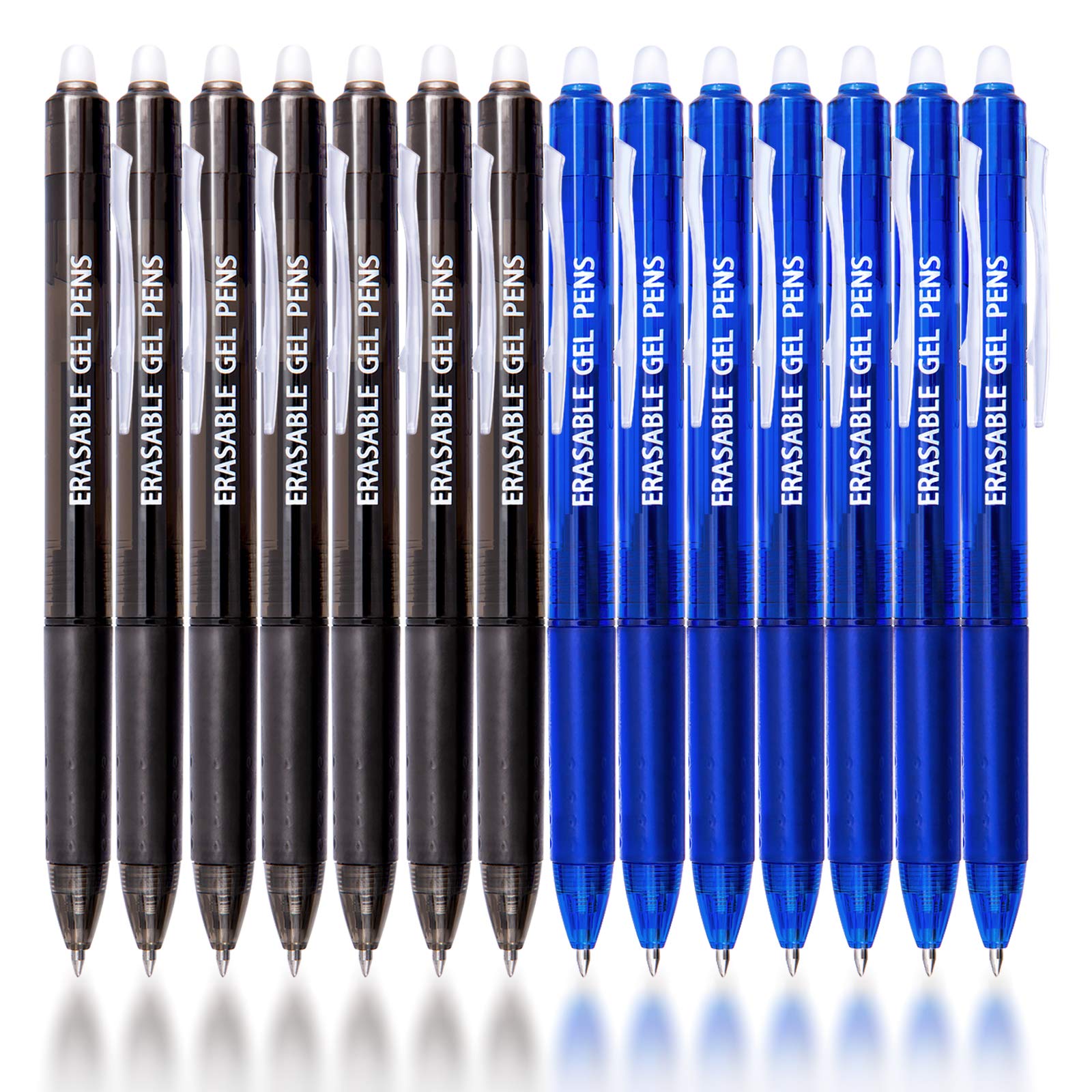 14 Colors Retractable Erasable Gel Pens - Fine Point Clicker Pens with 7 Black & 7 Blue Inks - Perfect for Planners, Journals, Crossword Puzzles & School Note Taking