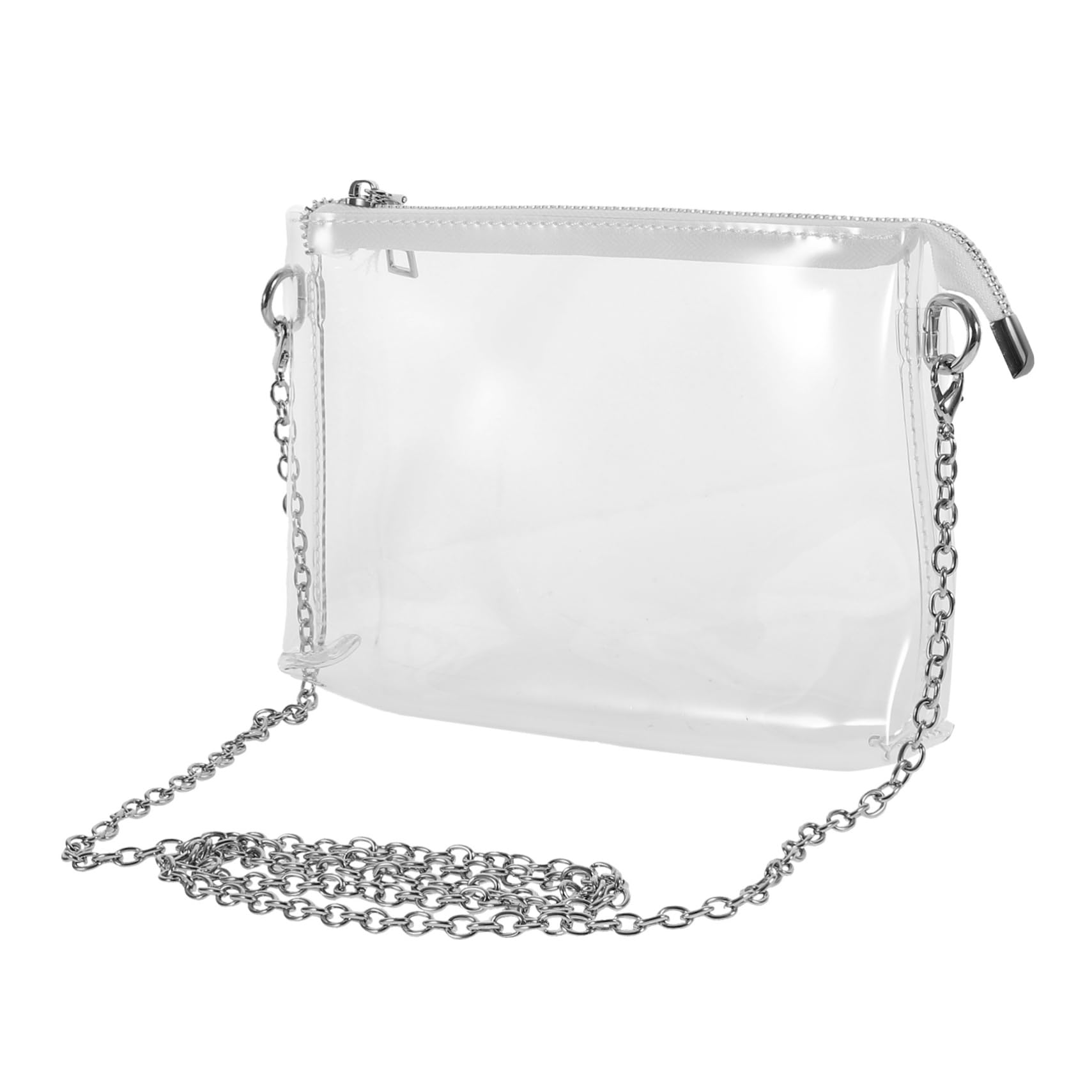 OATIPHO Clear PVC Crossbody Bag - Small Metal Chain Purse for Stadium Events
