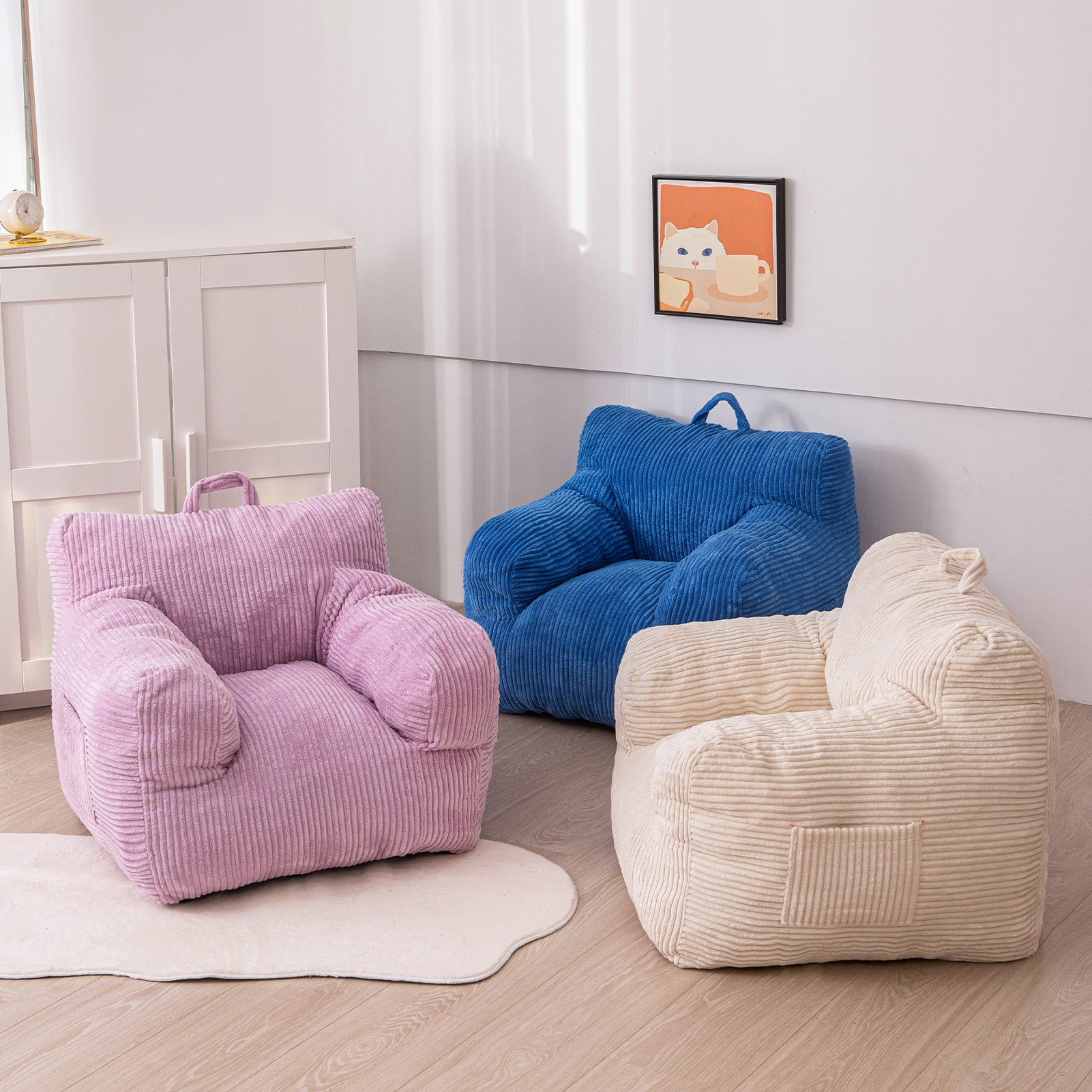 MAXYOYO Kids Bean Bag Chair - Soft Corduroy Bean Bag Couch with Armrests for Boys & Girls, Comfortable Seating for Bedroom, Playroom & Dorm (Blue) - Perfect for Reading, Gaming & Relaxing