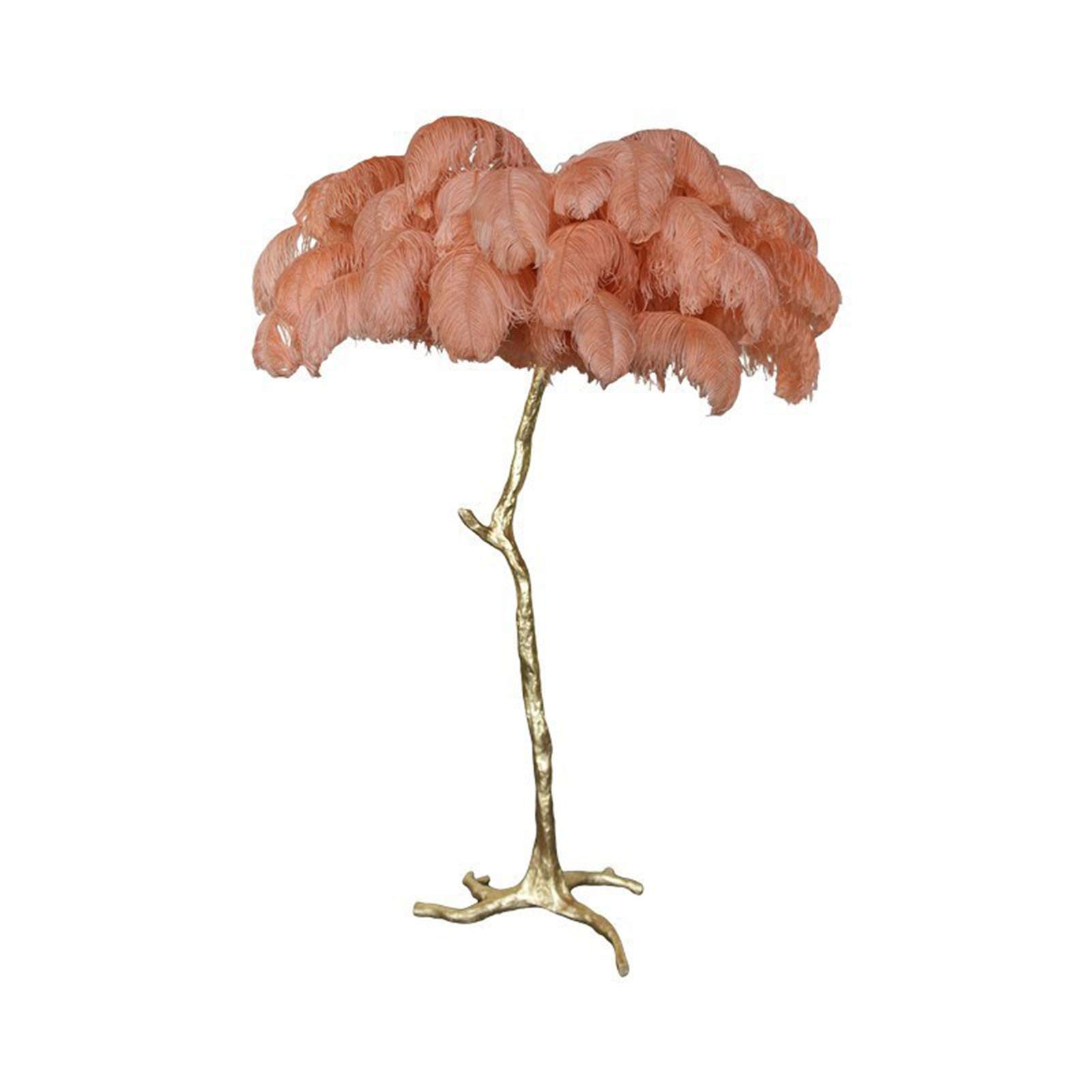 Nordic Ostrich Feather Table Lamp with Palm Tree Stand - Brown Home Decor Lighting for Bedroom, Living Room & Office | Elegant Interior Design Accent Light for Cozy Ambience