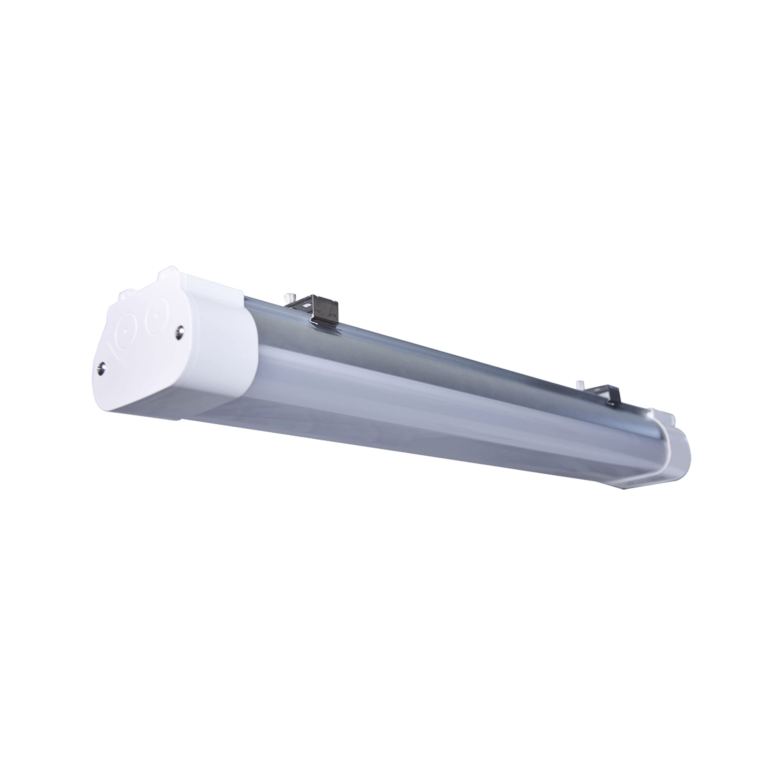 20W 2FT LED Tri-Proof Linear Fixture with Integrated Microwave Sensor - CCT Selectable, IP65 & IK08 Rated (White/Gray, Warm to Cool White) - Ideal for Warehouses, Garages & Industrial Lighting (1 Pack)