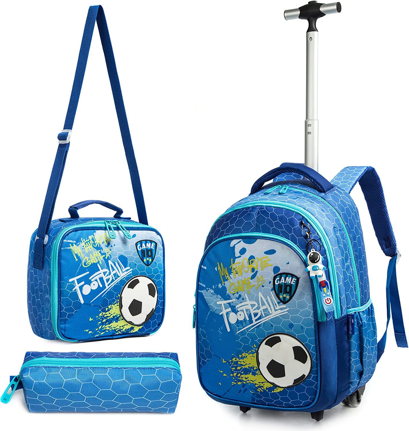 MOHCO 18 Inch Rolling Backpack with Lunch Bag & Pencil Case - Wheeled School Backpack for Boys Girls - Perfect for Travel, School, Commute & Daily Use