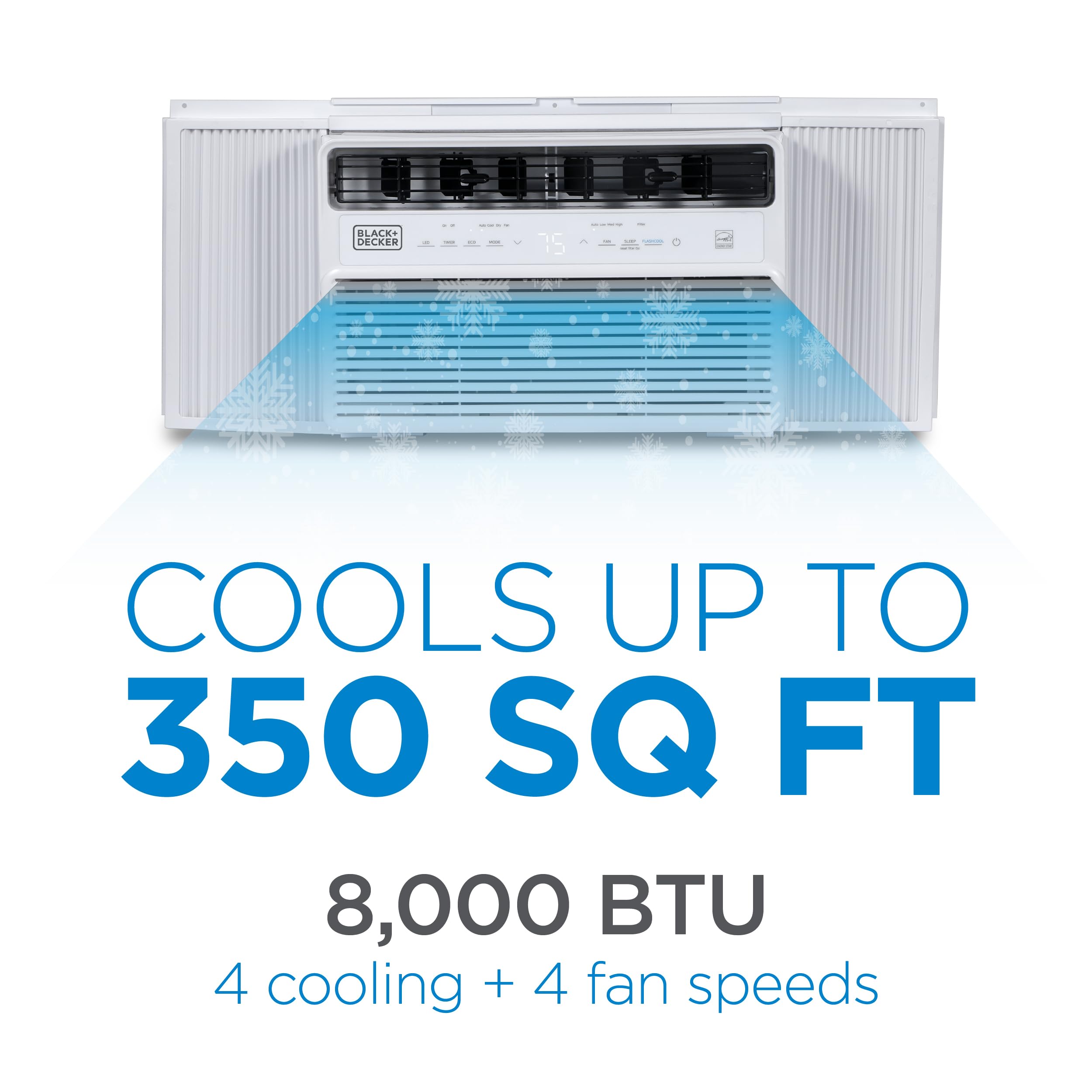 BLACK+DECKER 8,000 BTU Inverter Window Air Conditioner - ENERGY STAR Certified Cooling for Rooms Up to 350 Sq.Ft - Quiet Operation with Full Function Remote - Perfect for Bedrooms, Home Offices & Small Apartments (White)
