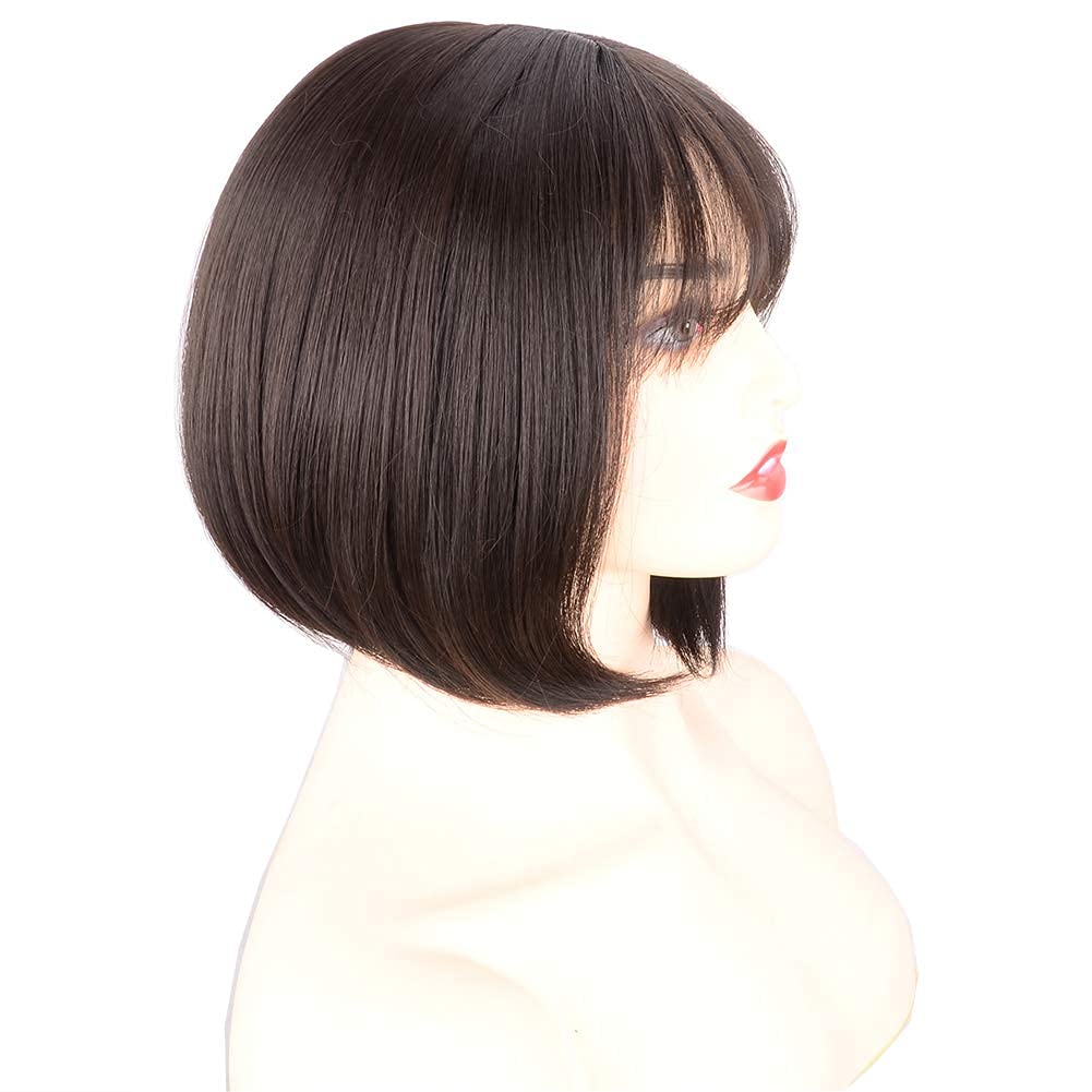 Short Bob Wig with Bangs - Straight Synthetic Hair Replacement for Women (Chocolate Brown) - Perfect for Cosplay, Daily Wear & Costume Parties