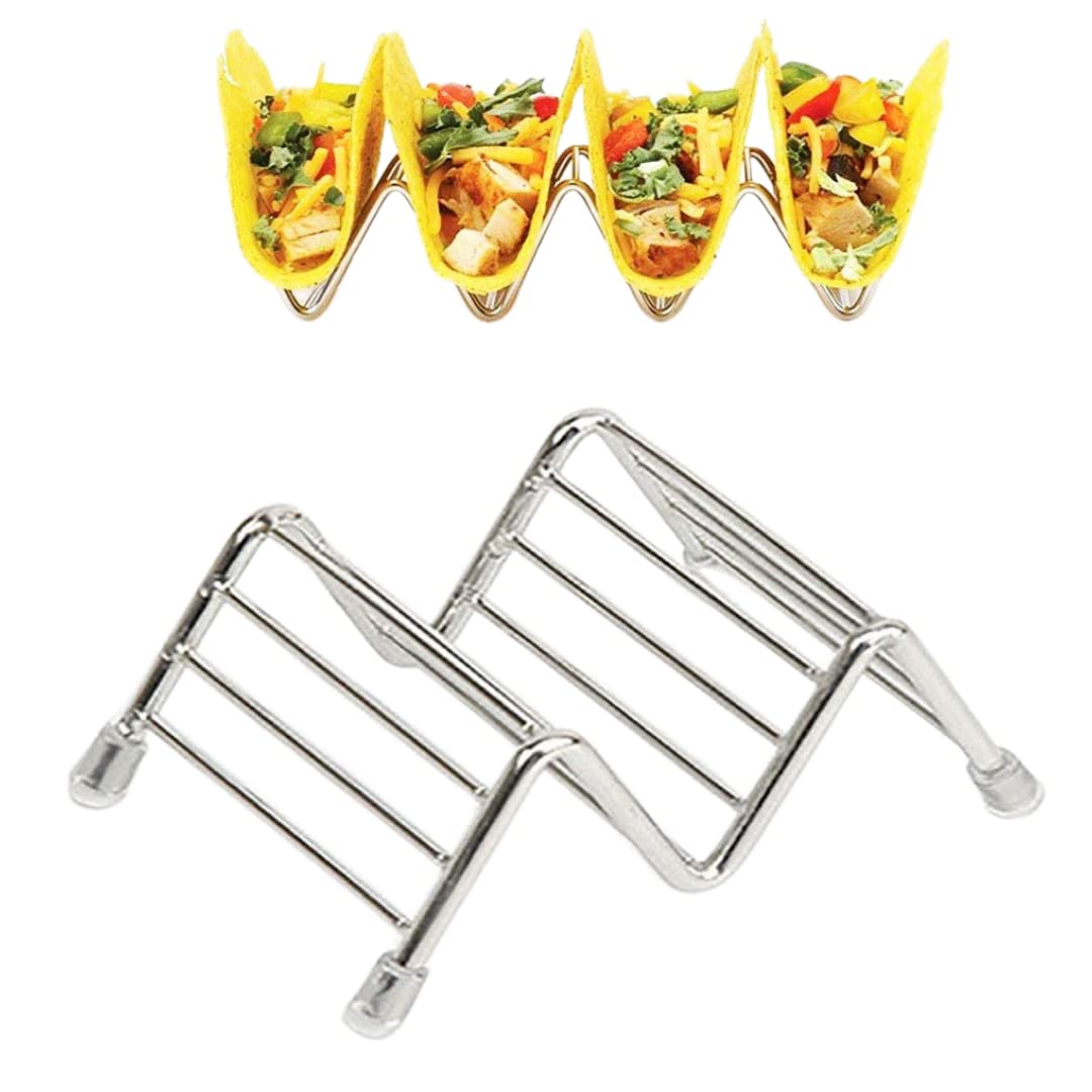 Premium Stainless Steel Taco Shell Stand Holder - Oven & Dishwasher Safe Taco Rack for 3 Tacos - Keep Shells Neat & Upright - Perfect for Taco Tuesday, Mexican Dinner Parties & Family Gatherings