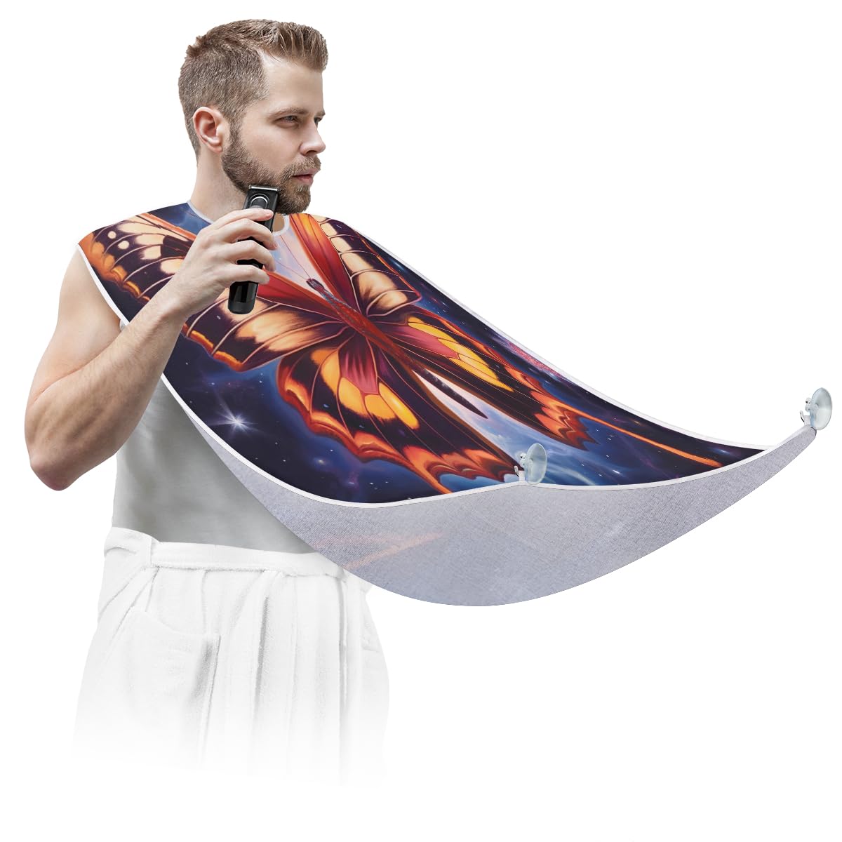 Stylish Butterfly Galaxy Beard Shaving Bib for Men - Waterproof Hair Dye Apron & Makeup Cape for Women - Sink Hair Catcher for Barber Tools - Perfect Gift for Beard Trimming & Haircut (Ideal for Home Salon, Barbershop & DIY Grooming)