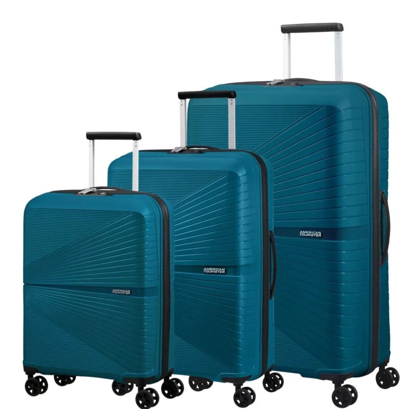 American Tourister Airconic 3-Piece Luggage Set - Durable Spinner Suitcases with 360° Wheels, Ocean Blue - Perfect for Travel, Business Trips & Family Vacations