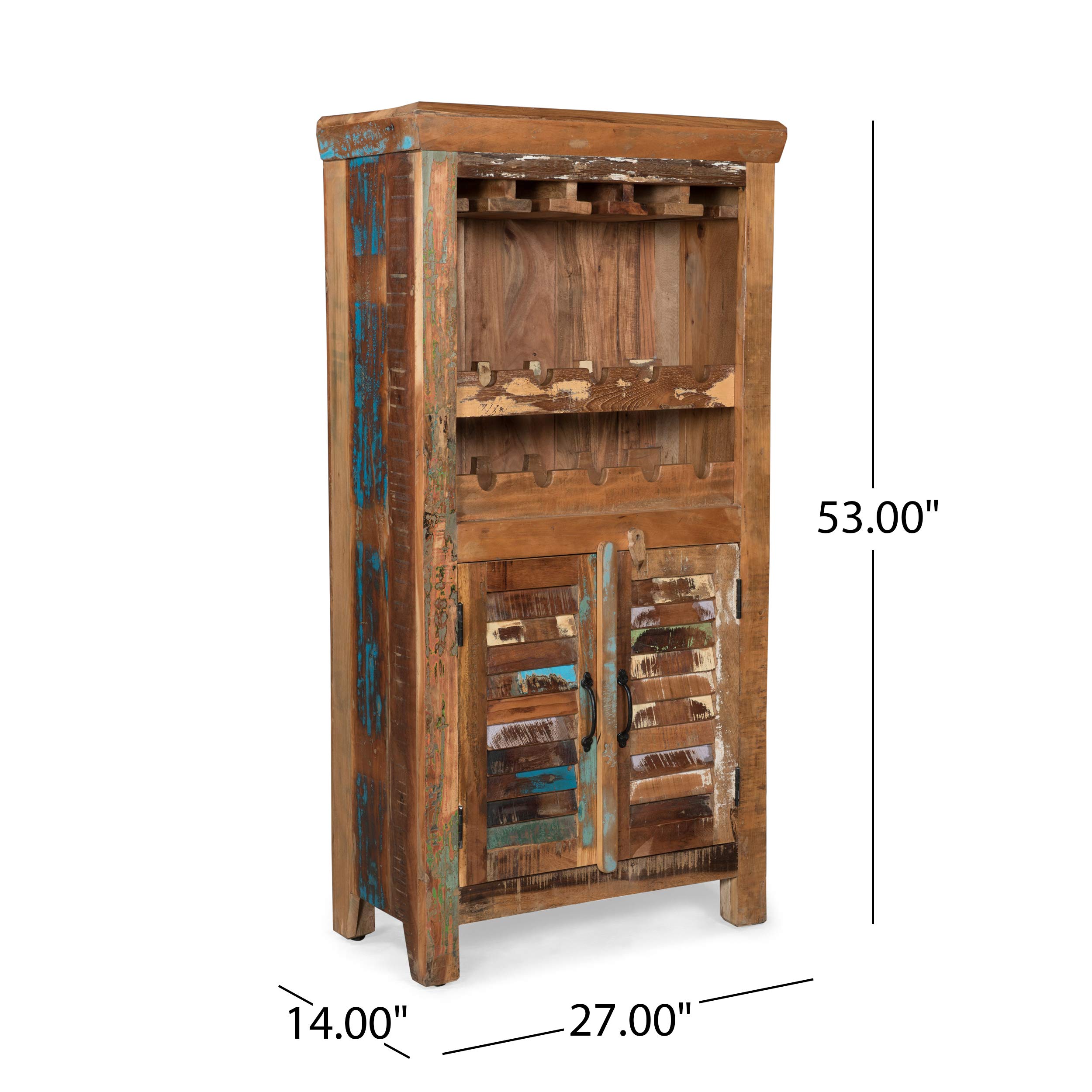 GDFStudio Sandy Wooden Bar Cabinet with Distressed Paint Finish - Rustic Home Bar Furniture for Living Room, Dining Room or Man Cave