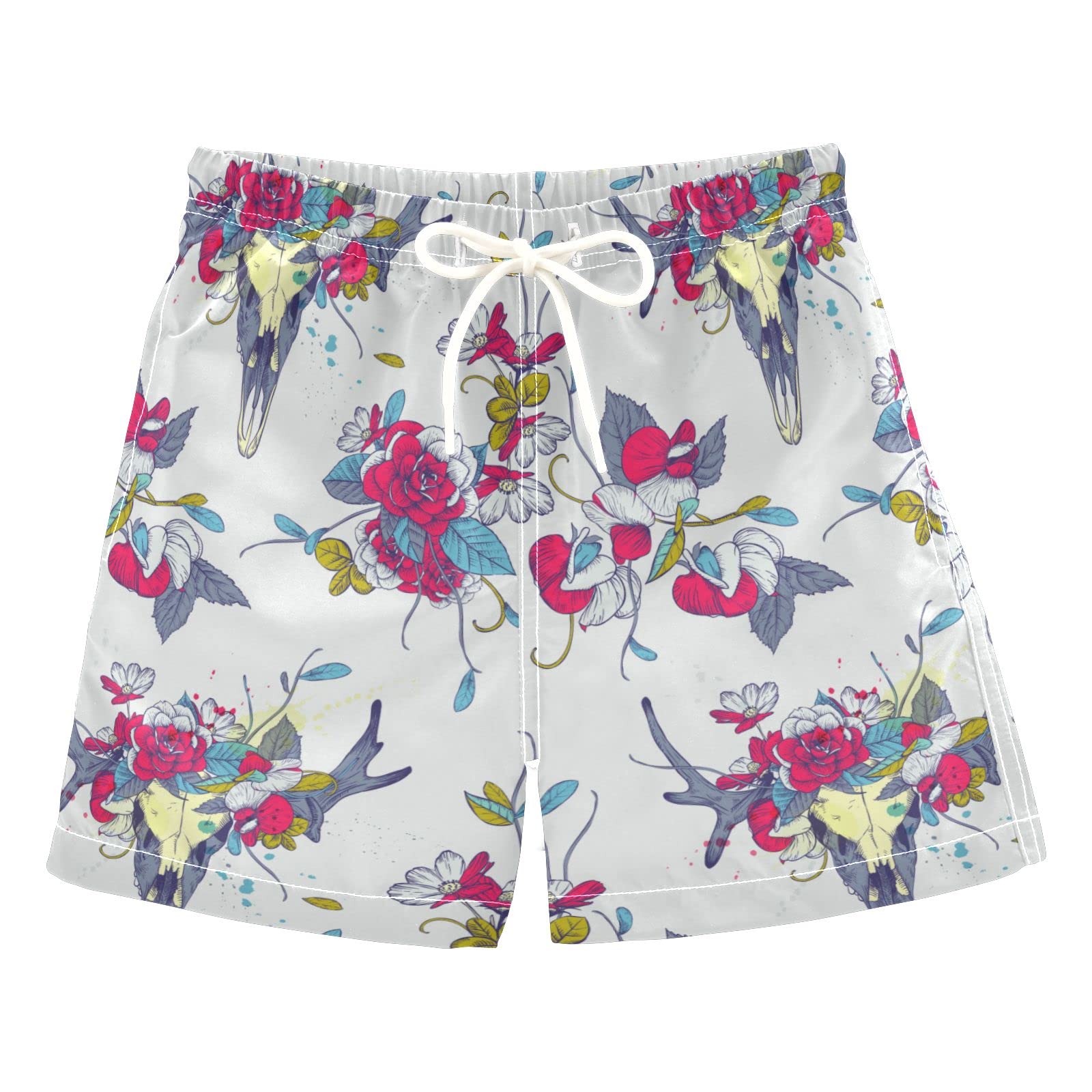 **Boys' Quick-Dry Swim Trunks with Skull & Floral Print – Toddler Swimwear for Kids 2-8 Years – Perfect for Beach, Pool & Summer Play**