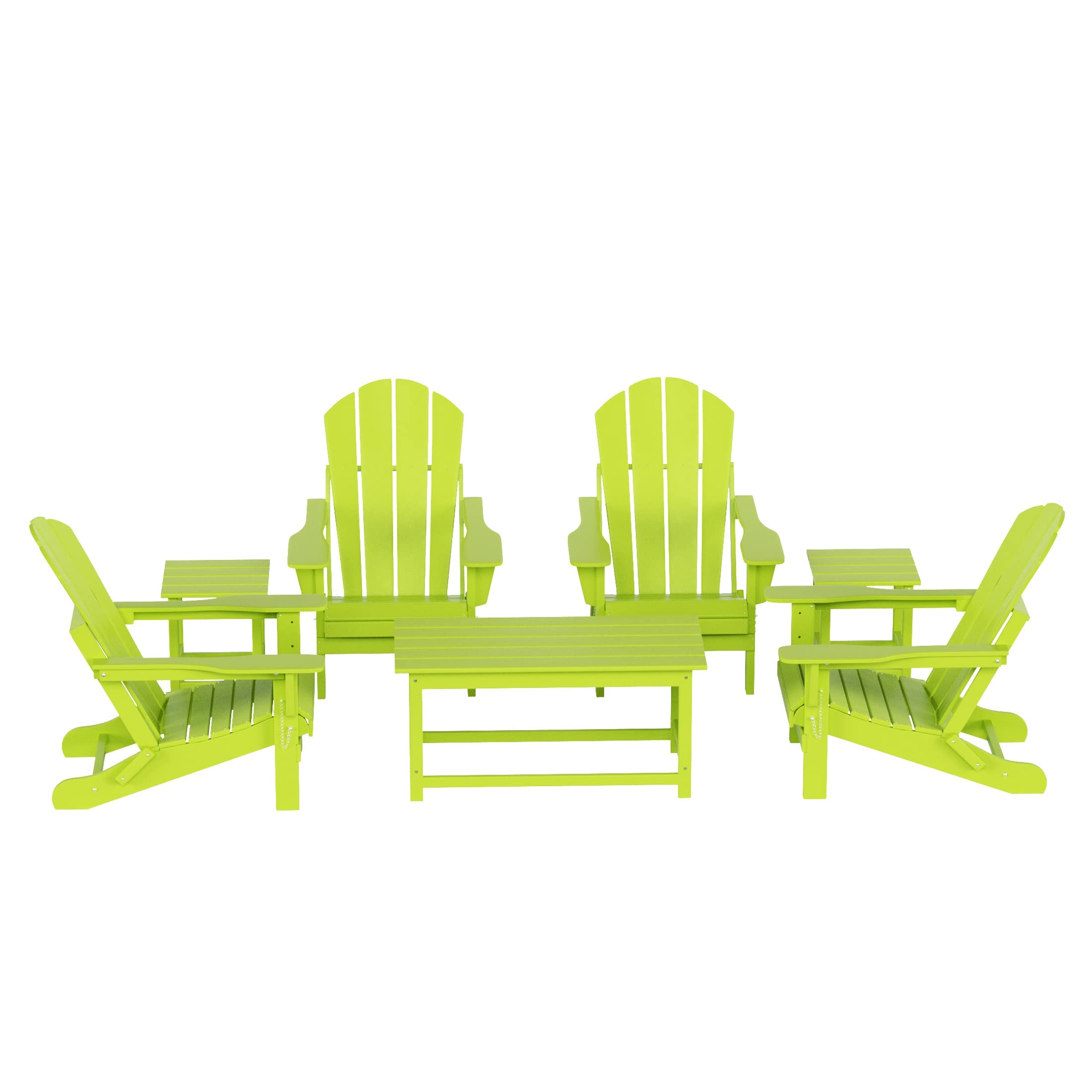 Premium HDPE Adirondack Chairs & Tables Set - 7-Piece Outdoor Patio Furniture with UV/Weather Resistance - Perfect for Backyard, Garden, Balcony, Porch & Lawn Relaxation (Lime Green)