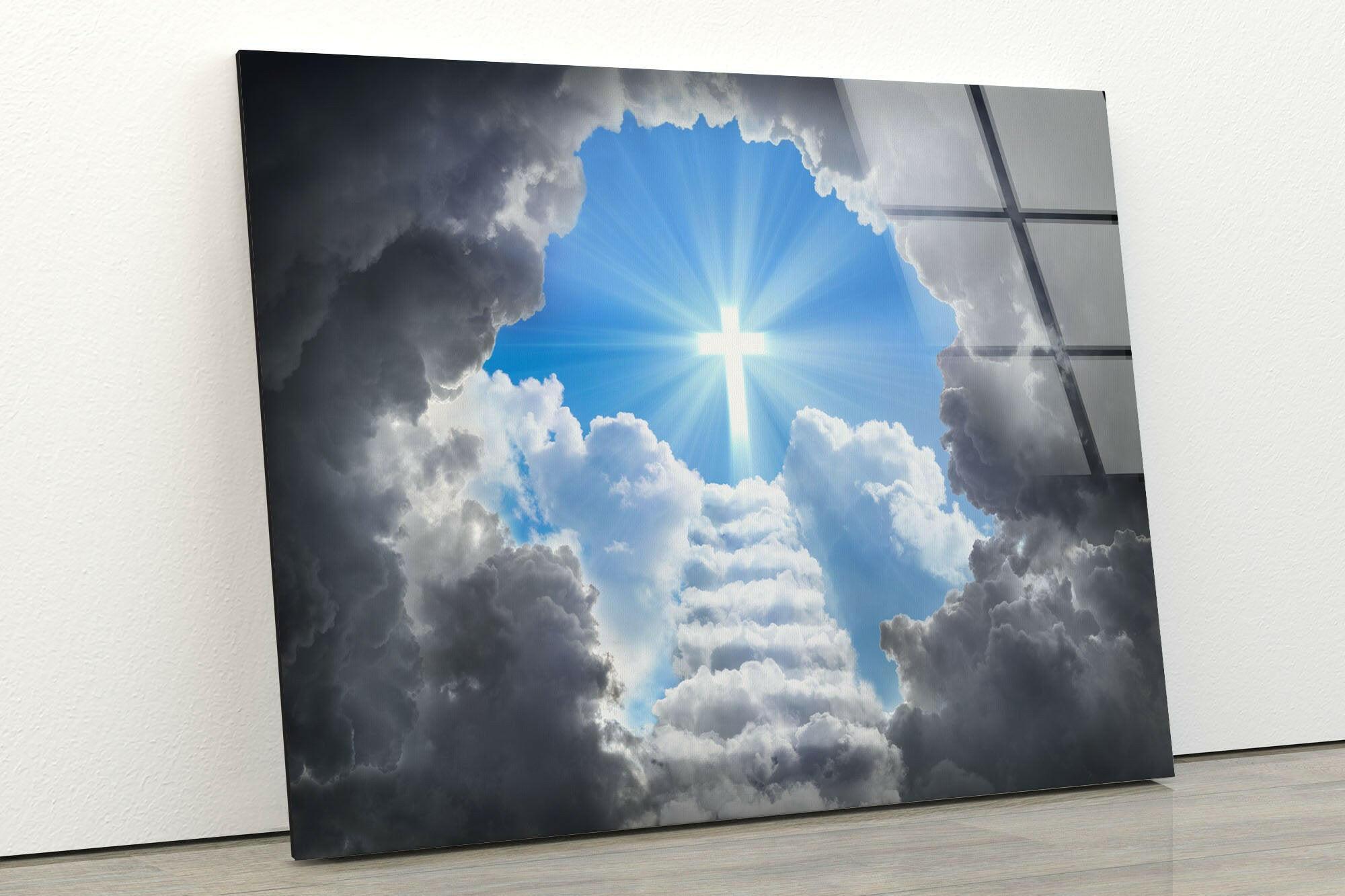 Stunning Cross of Light Shining Glass Wall Art - Elegant Religious Home Decor for Living Room, Bedroom & Church