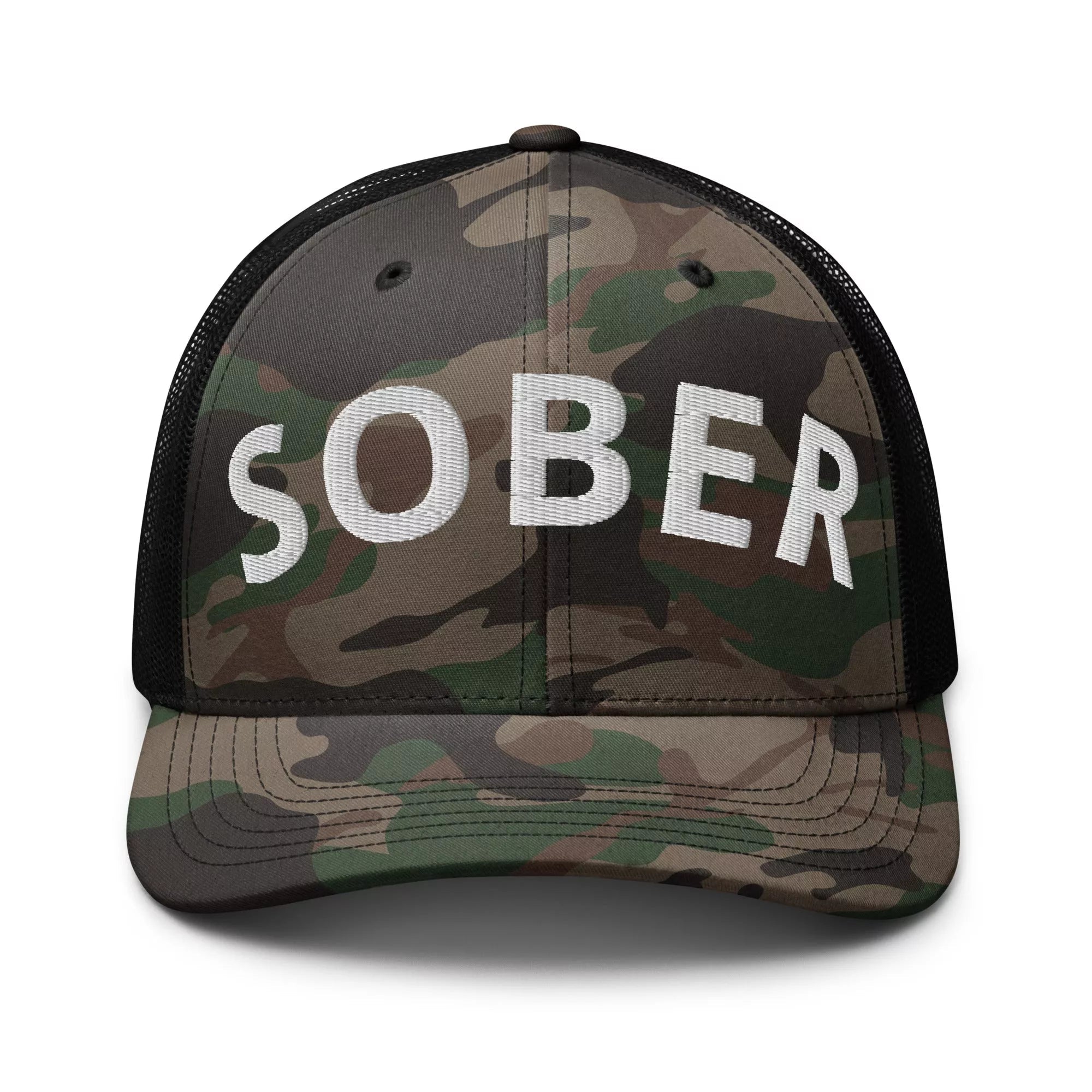 Sober Camouflage Trucker Hat for Men & Women - Adjustable Snapback Cap for Outdoor, Hiking, and Casual Wear