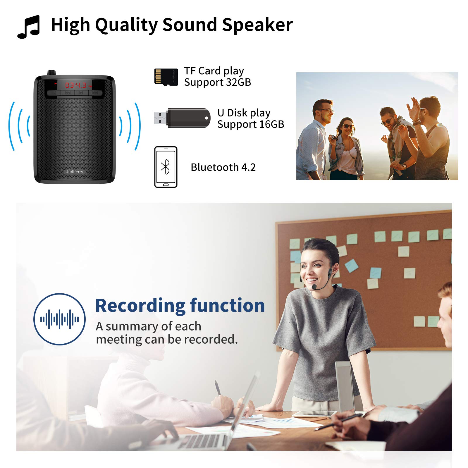 Portable Voice Amplifier with Bluetooth - Wireless Microphone Speaker for Teachers, Tour Guides & Meetings | Ideal for Classroom, Outdoor Events & Public Speaking