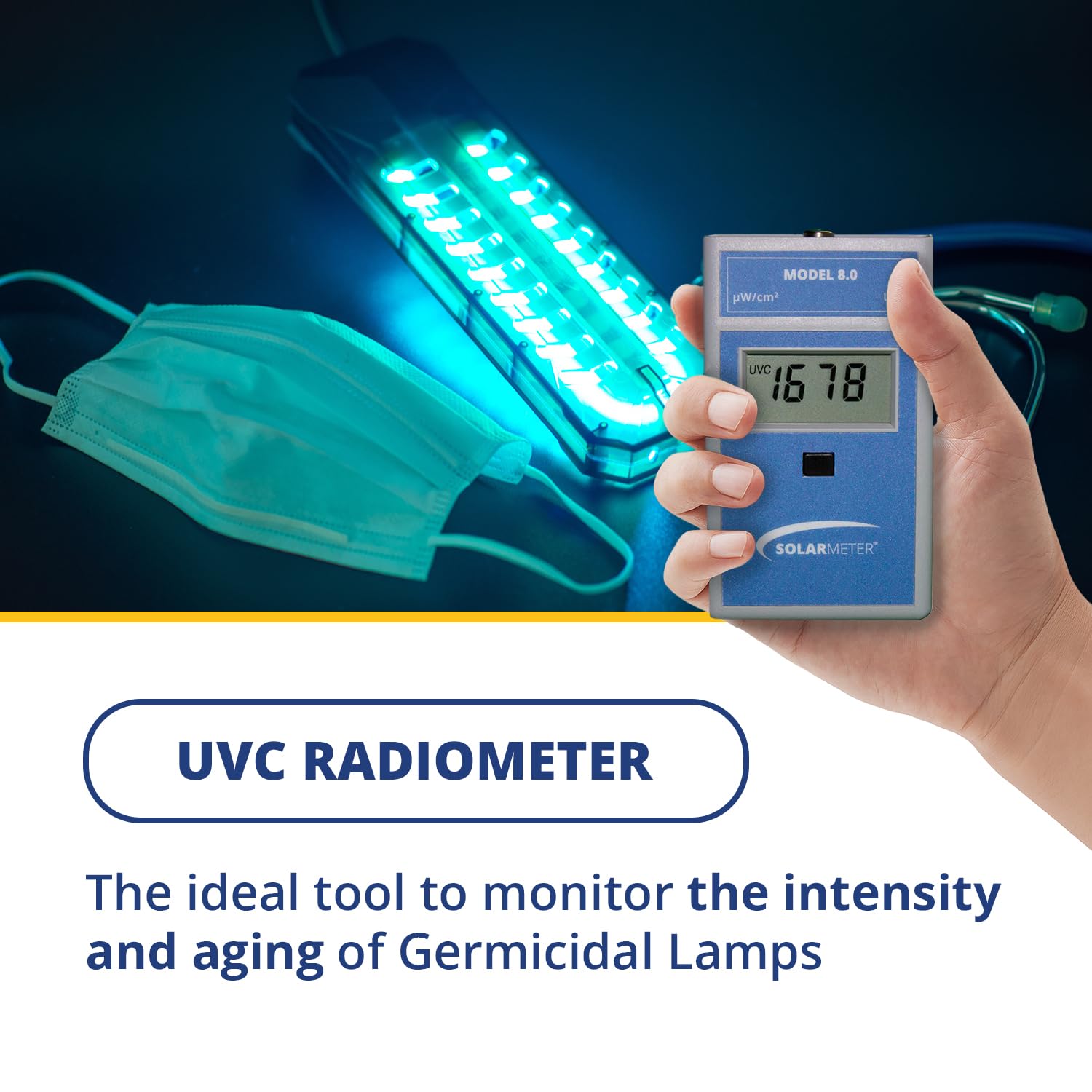 Model 8.0 UVC Lamp Meter - Handheld Digital UV Light Radiometer for Testing Bulbs, Equipment & UV Blocking Glasses (0-1999 μW/cm2) | Made in USA | Perfect for Home, Lab & Industrial UV Safety Checks
