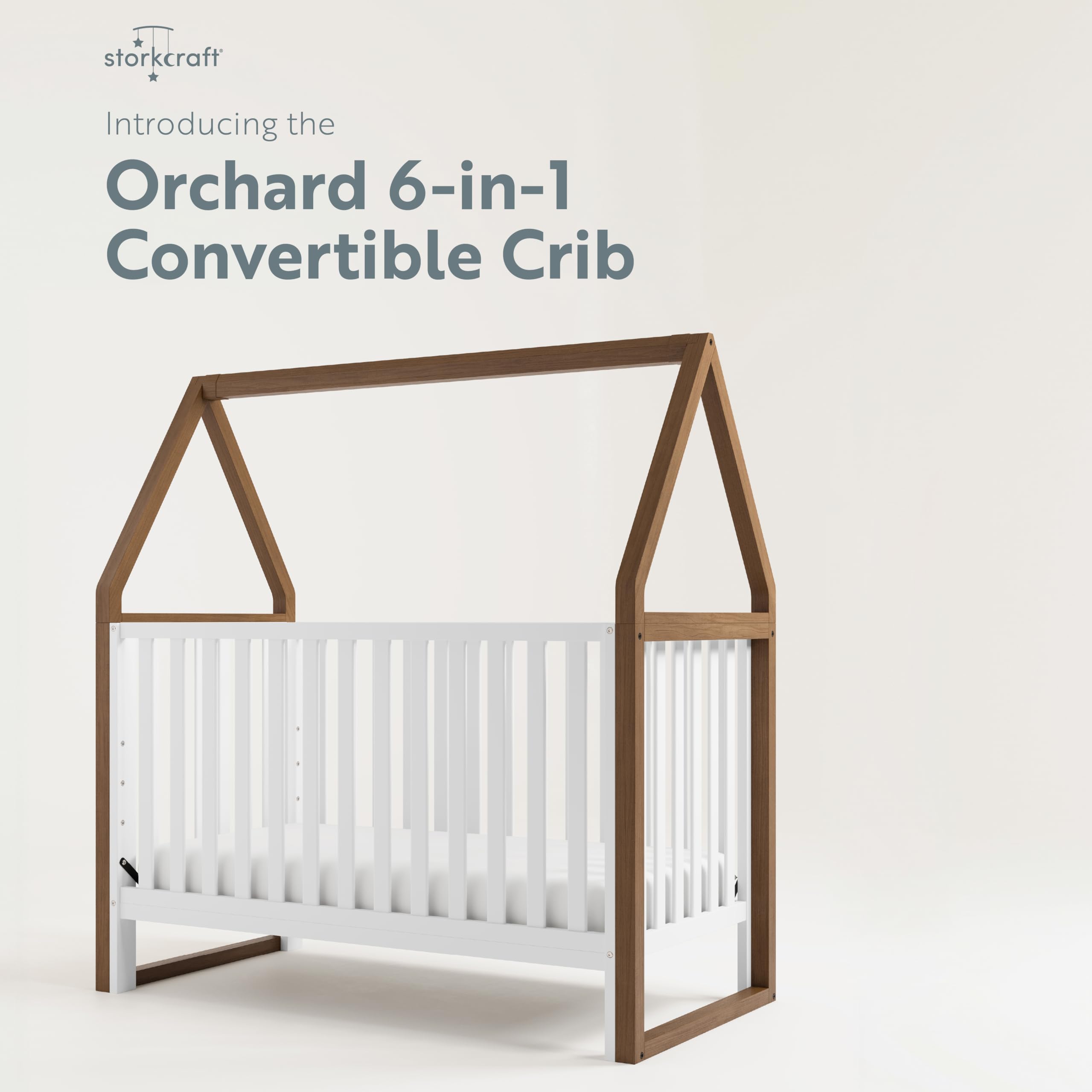 Storkcraft Orchard 6-in-1 Convertible Crib - GREENGUARD Gold Certified, Toddler to Full Bed, Playhouse & Daybed - Hazelnut & White Finish - Fits Standard Crib Mattress - Perfect for Nursery, Kids Room & Guest Bedroom