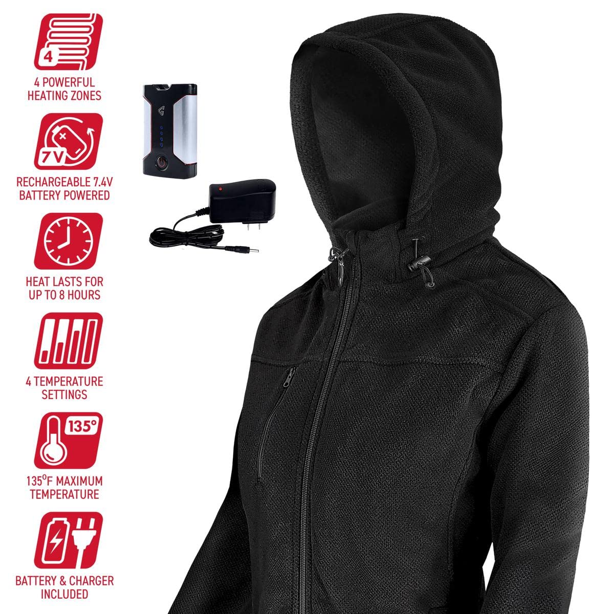 Gerbing 7V Women's Heated Fleece Jacket - Battery-Powered Winter Jacket for Outdoor Sports, Motorcycling & Casual Wear | Warm Electric Jacket for Cold Weather Activities