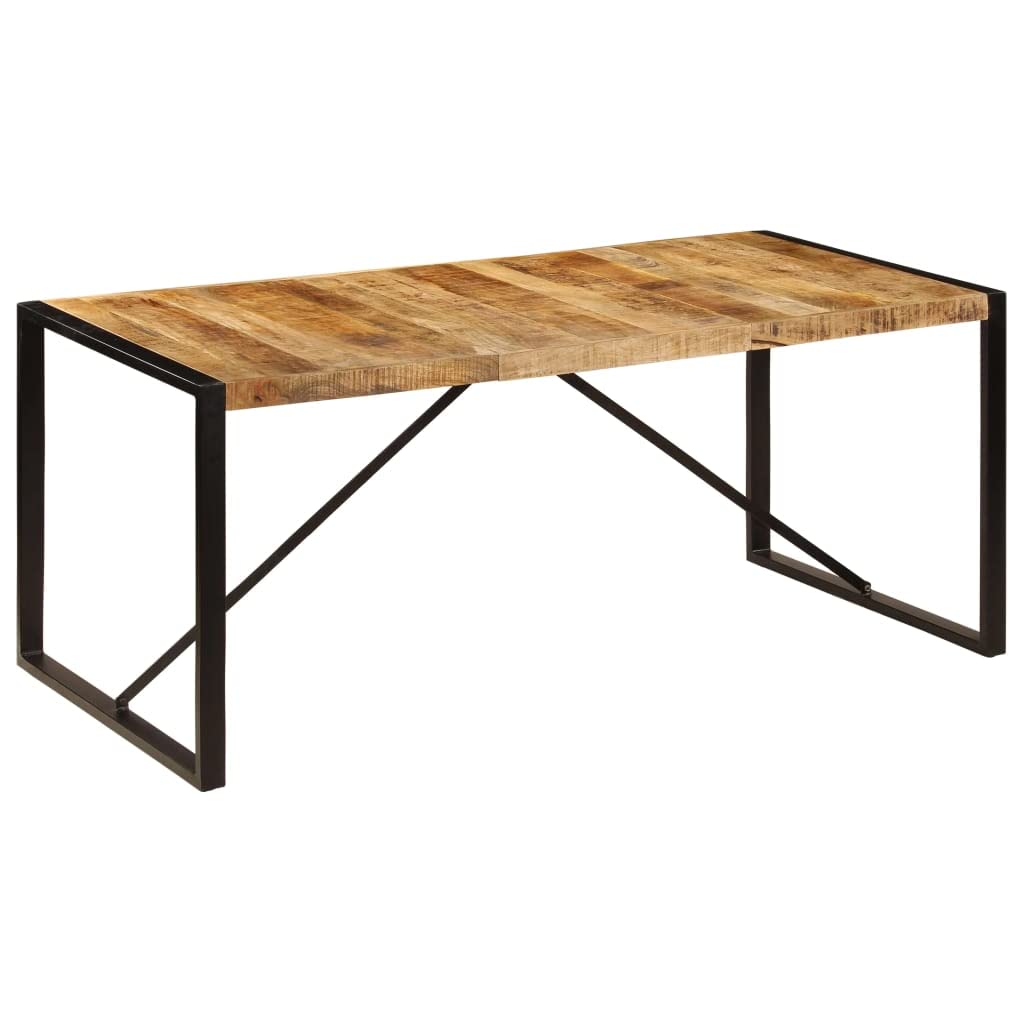 vidaXL Industrial Dining Table - Solid Mango Wood with Sturdy Steel Legs - Polished & Lacquered Finish - Easy Assembly - Brown & Black - Perfect for Farmhouse Kitchens, Restaurants & Modern Dining Rooms