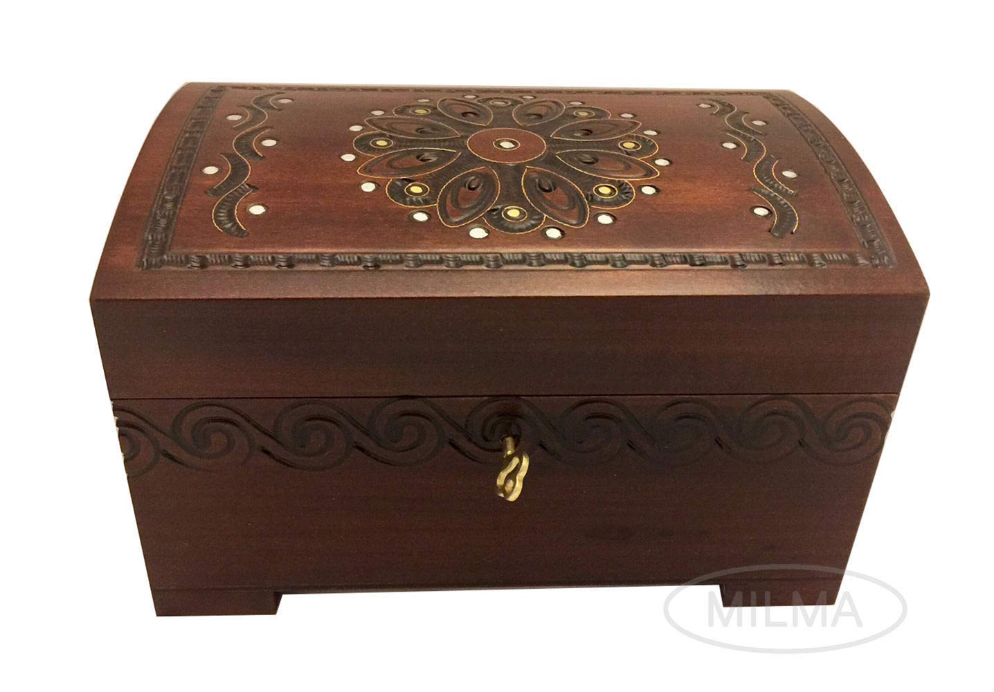 Art Deco Floral Decorative Wooden Jewelry Box - Handcrafted Linden Wood Keepsake Chest for Rings, Necklaces & Valuables | Perfect for Bedroom Vanity, Wedding Gift & Home Decor