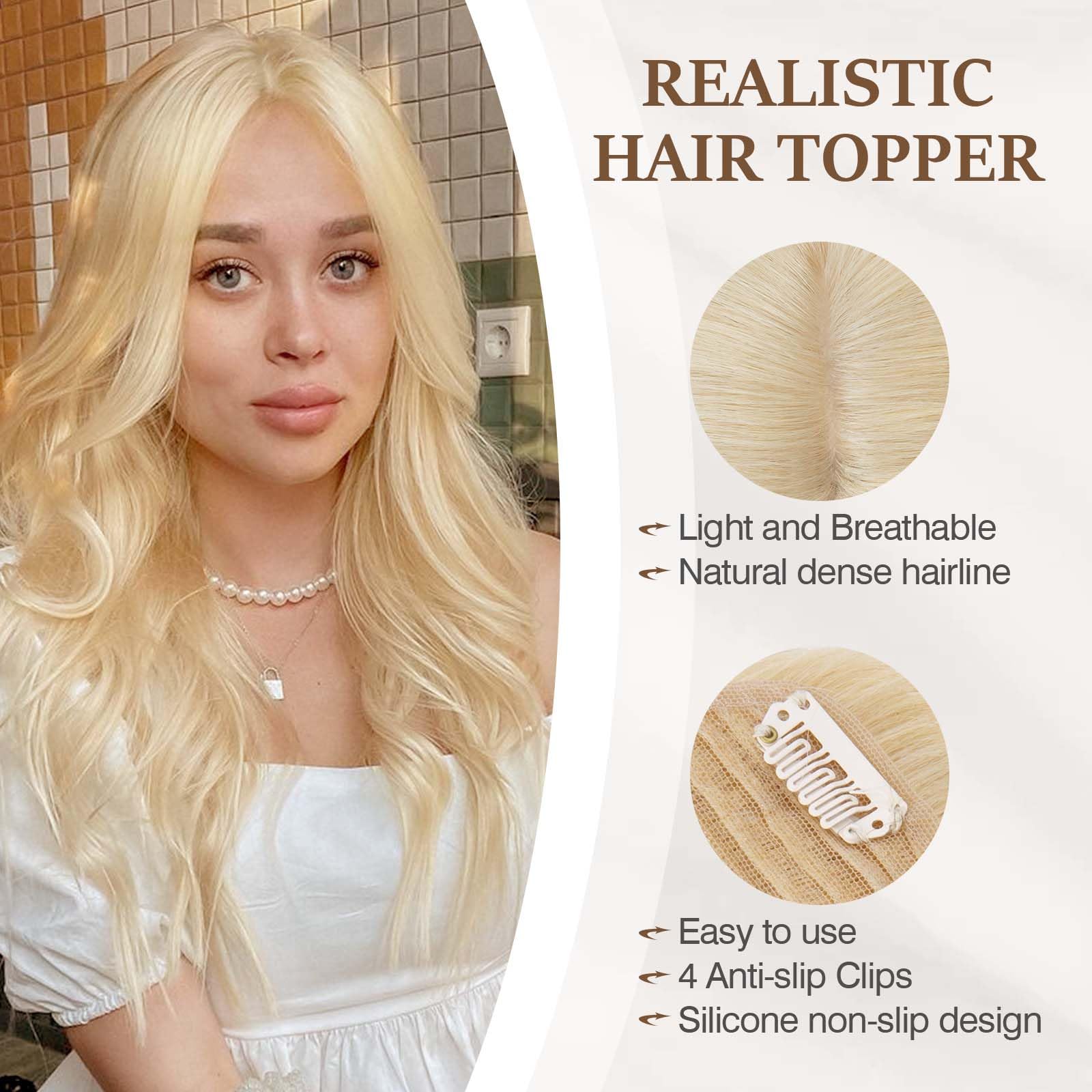 100% Human Hair Toppers for Women - Remy Clip-In Hair Topper with Silk Base for Thinning Hair | 10 Inch #613 Bleach Blonde | Perfect for Daily Wear, Special Occasions & Hair Volume Enhancement