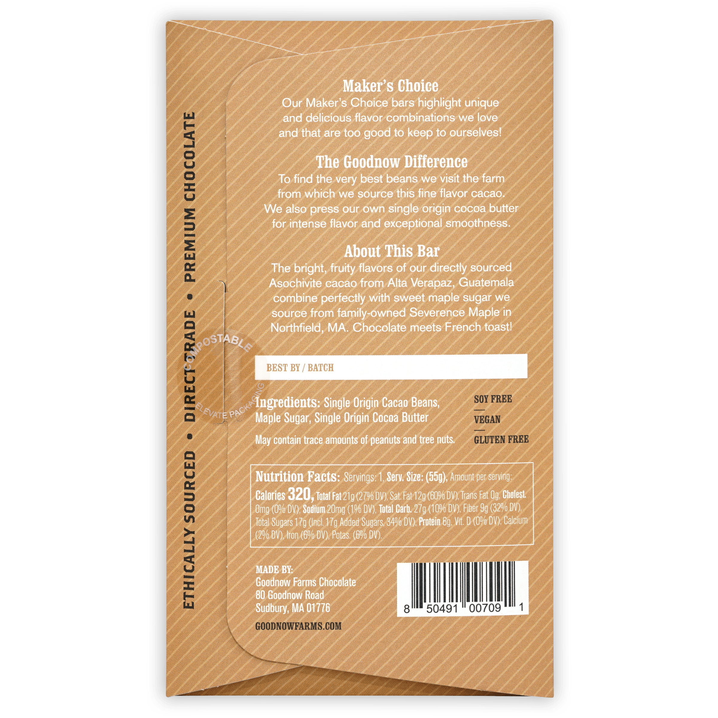 Goodnow Farms Asochivite Dark Chocolate with Maple 70% Cocoa - Premium Gourmet Chocolate Bar for Gifts, Desserts & Snacking