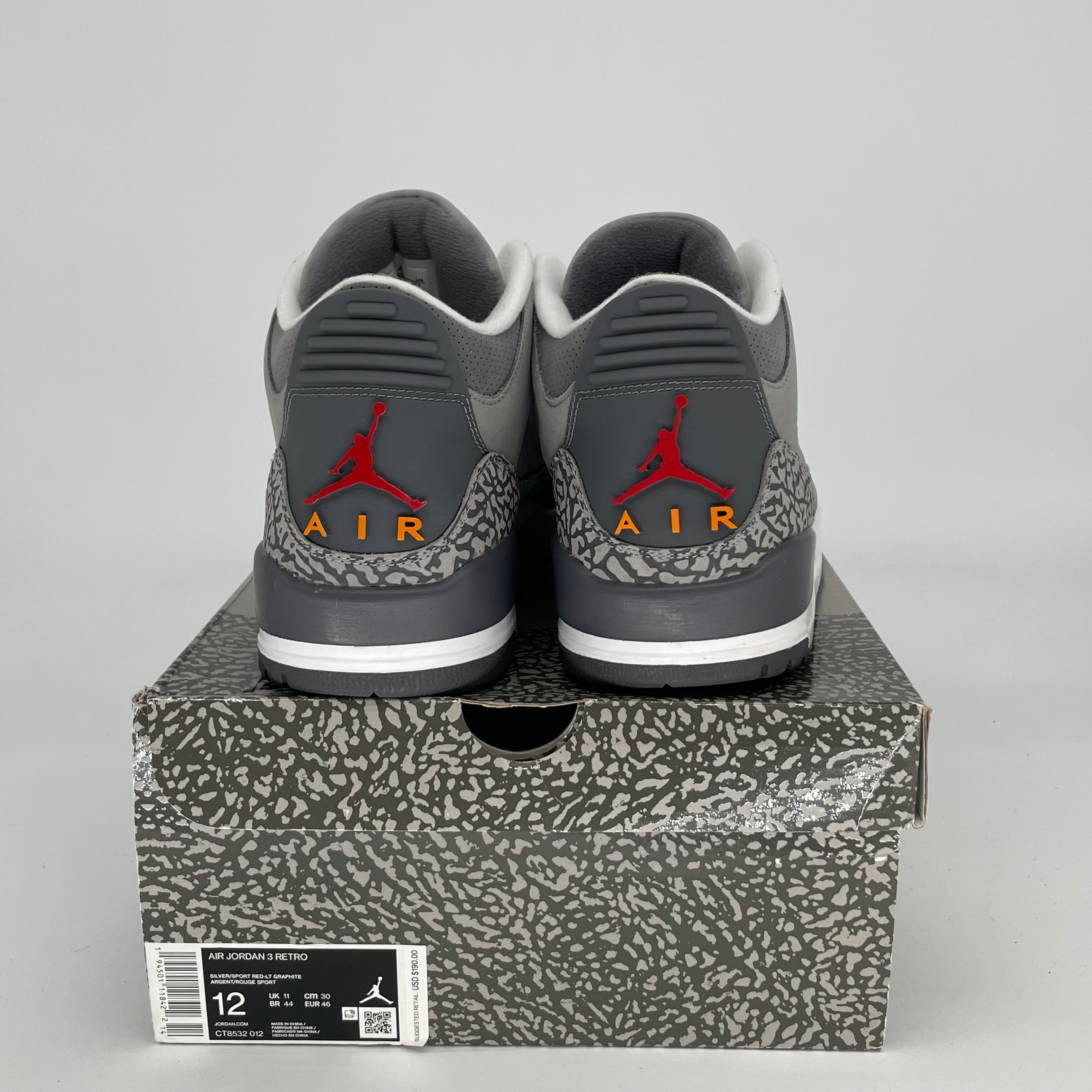AIR JORDAN 3 Retro Cool Grey Men's Basketball Shoes Size 12 (CT8532-012) - Perfect for Streetwear, Sneaker Collecting & Casual Wear