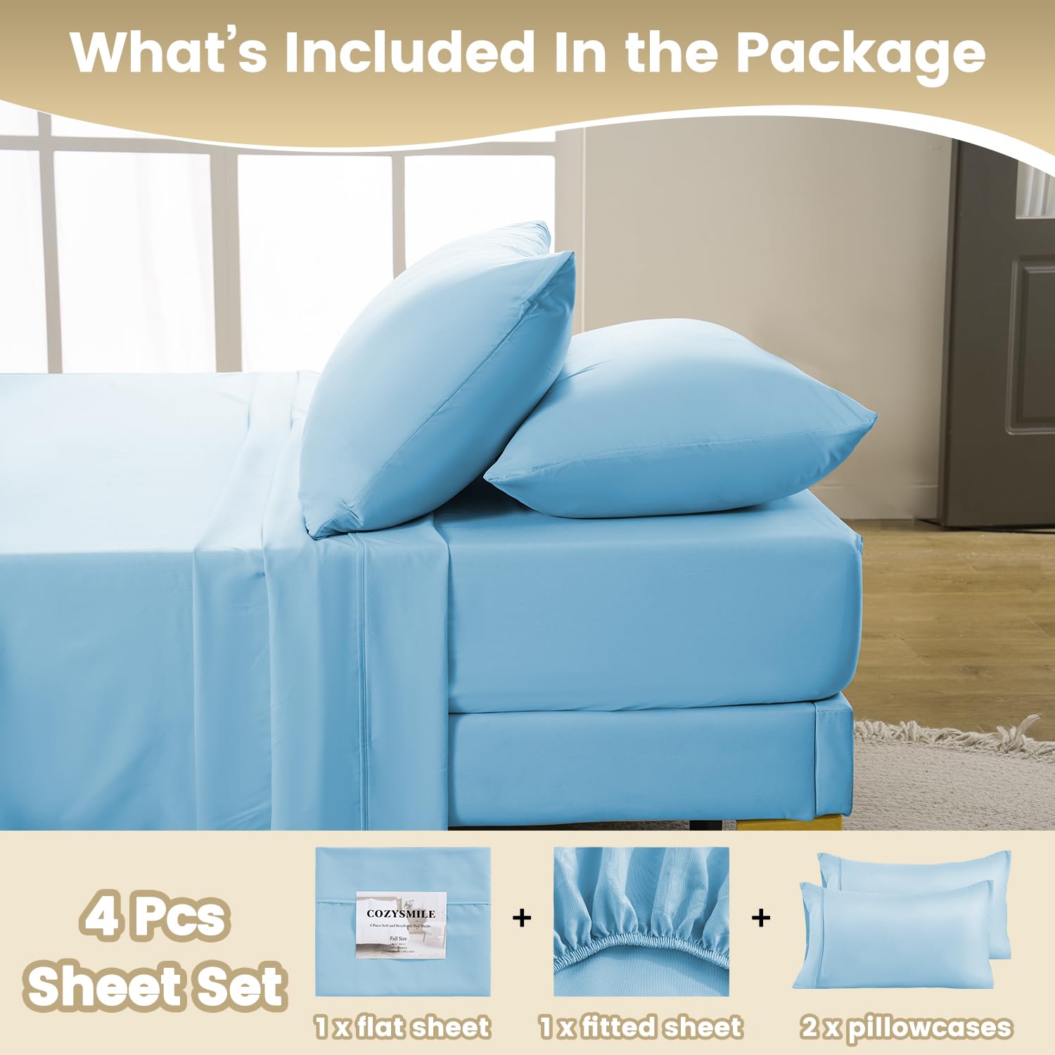 Silky Soft Queen Sheet Set - Luxury 4 Piece Breathable Cooling Bed Sheets for Queen Size Bed, 16
