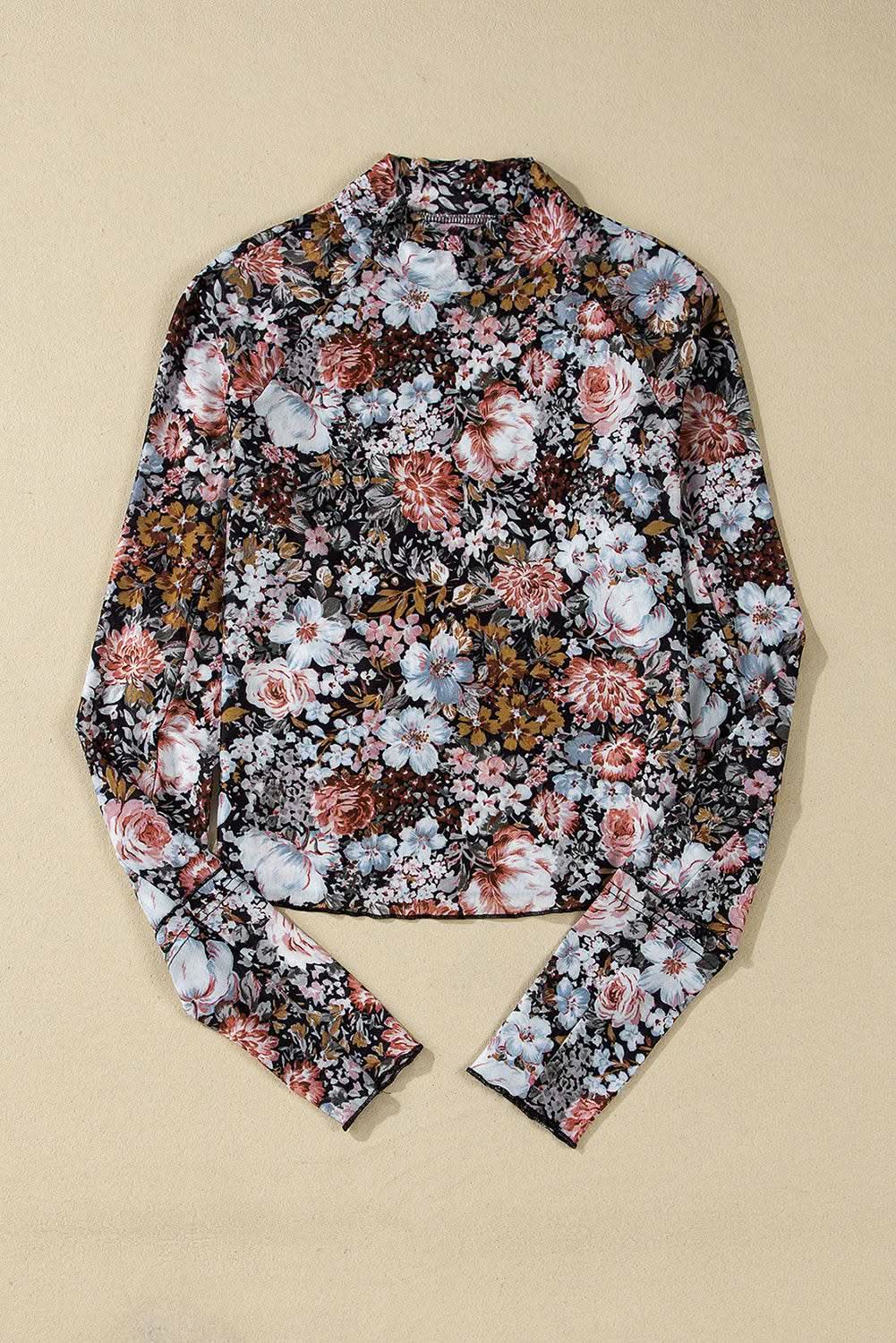 Elegant Brown Floral Mesh Blouse for Women - Stylish & Breathable Top for Casual Outings, Date Nights & Office Wear