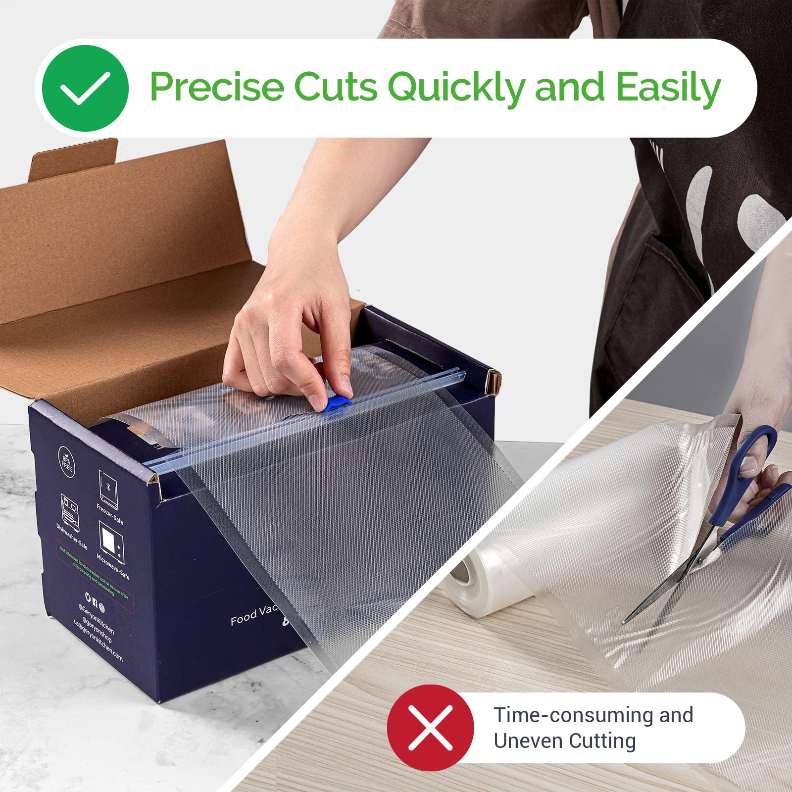 GERYON Vacuum Sealer Bags for Food Storage - 8x120ft Rolls with Slide Cutter | BPA-Free, Compatible with All Vacuum Sealer Machines | Perfect for Meal Prep, Sous Vide Cooking & Long-Term Food Preservation