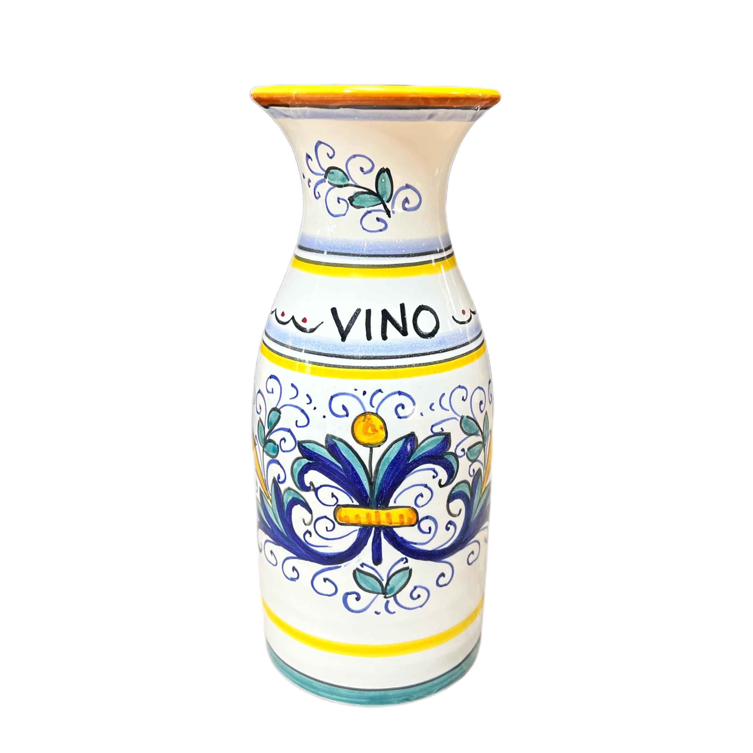 Hand Painted Italian Ceramic Ricco Wine Carafe - Arte D'Italia Imports - Handmade in Deruta, Italy - Elegant Decanter for Red Wine, Perfect for Dinner Parties & Home Decor