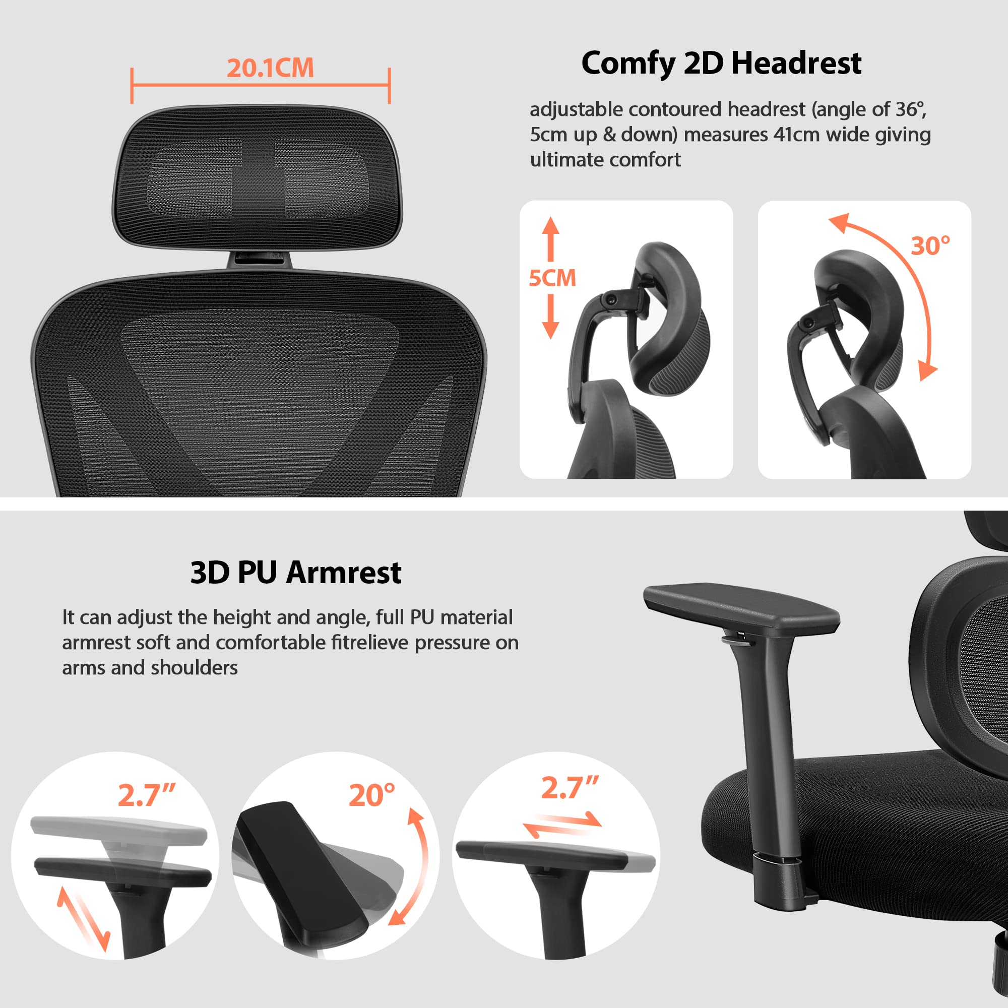 FelixKing Ergonomic Office Chair - High Back Mesh Computer Chair with Adjustable Lumbar Support, Headrest & Armrests - Comfortable Gaming & Desk Chair for Home, Office & School (Black) - Perfect for Long Work Hours, Online Classes & PC Gaming Sessions
