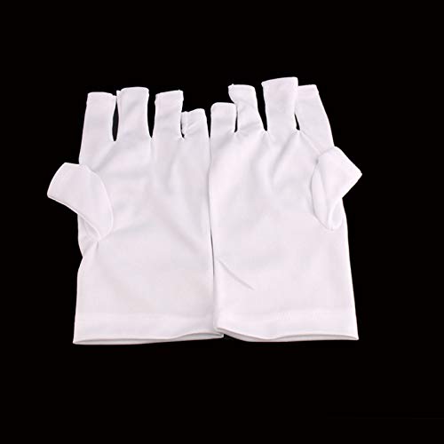 UV Protection Fingerless Gloves for Gel Manicures - 1 Pair White Nail UV Shield Sleeves (8.7