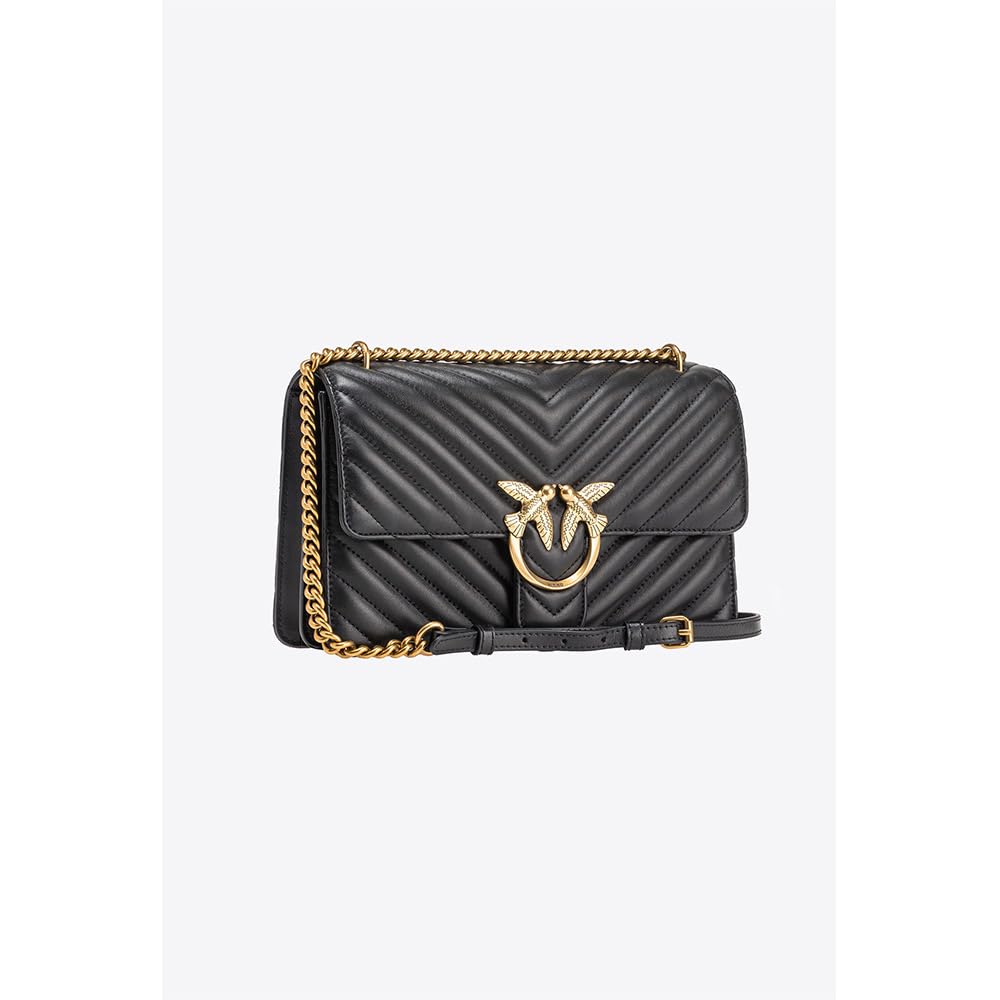 Pinko Women's Love ONE Classic DC Sheep Nappa Leather Shoulder Bag - Stylish Designer Handbag for Work, Travel & Evening Events