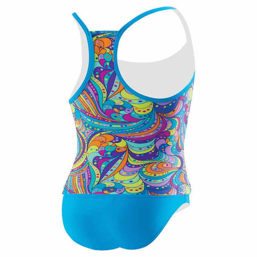 Speedo Girls Thin Strap Racerback Candy Clouds Tankini Swimsuit - Blue Size 5 - Perfect for Swimming Lessons, Beach Vacations & Summer Pool Parties