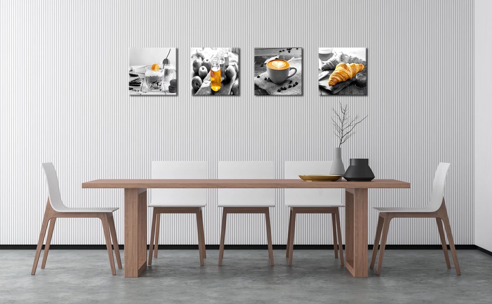 Modern Black and White Coffee Canvas Painting Set - 12x12 Inch Framed Wall Art for Kitchen, Bakery & Cafe Decor (4-Piece) - Perfect for Breakfast Nook, Dining Room & Coffee Shop Ambiance