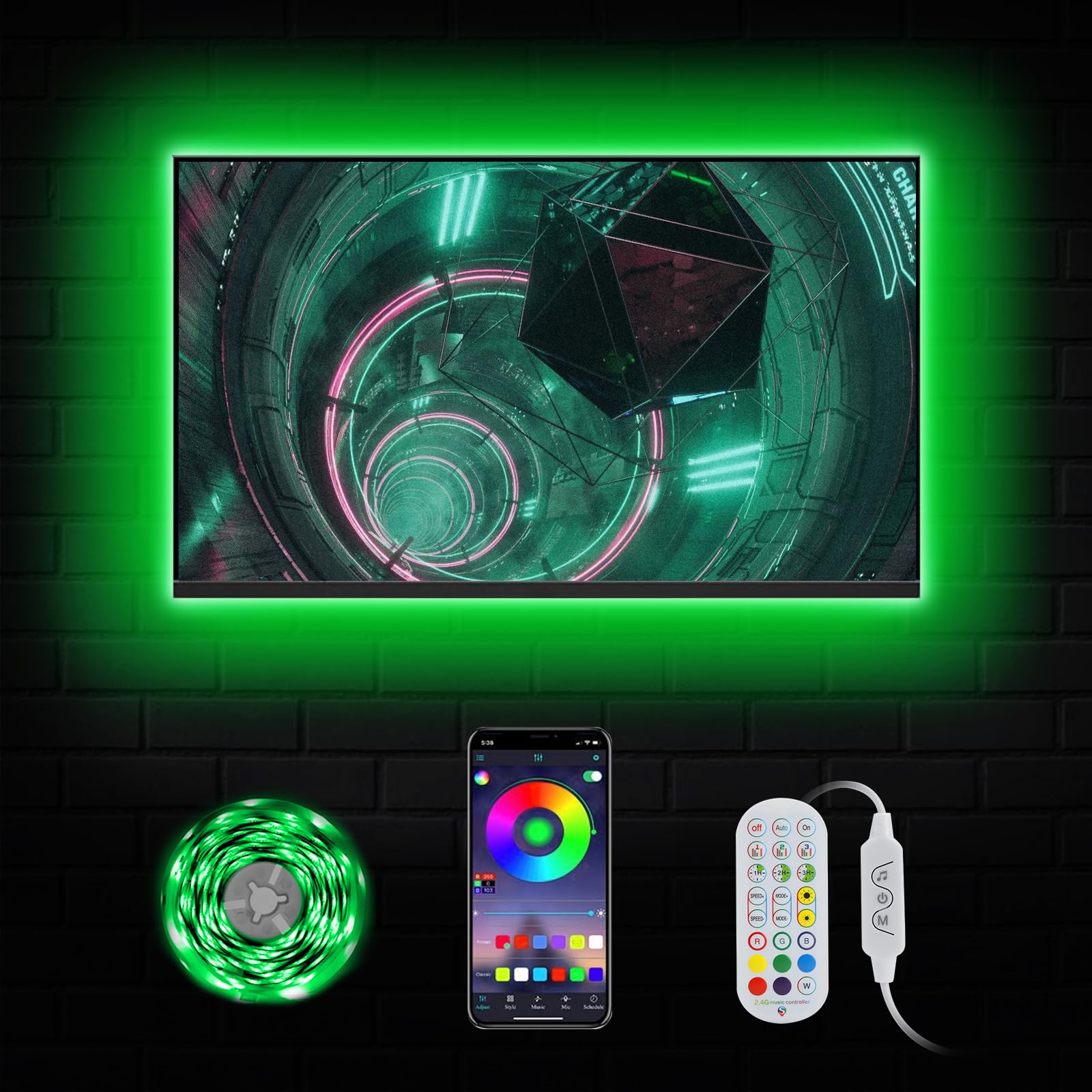 13.1 ft USB RGB Color Changing LED Strip Lights for 45-60 Inch TVs - Smart Bluetooth App & Remote Control with Music Sync | Perfect for TV Backlighting, Gaming Setup & Home Theater Ambience