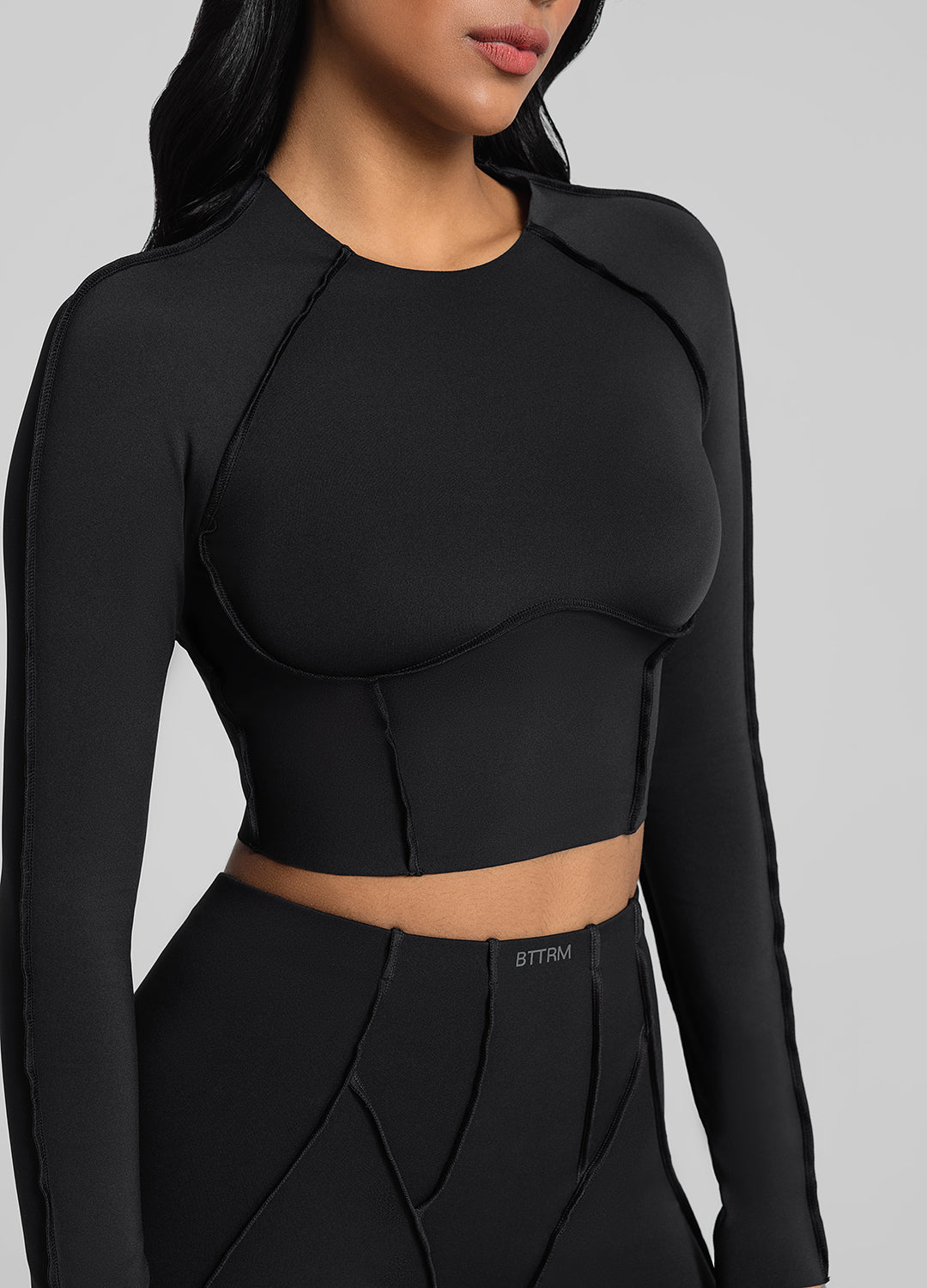 Stylish Contour Stitch Long Sleeve Crop Top for Women | Trendy Fashion Tops | Perfect for Casual Outings, Layering & Streetwear Looks