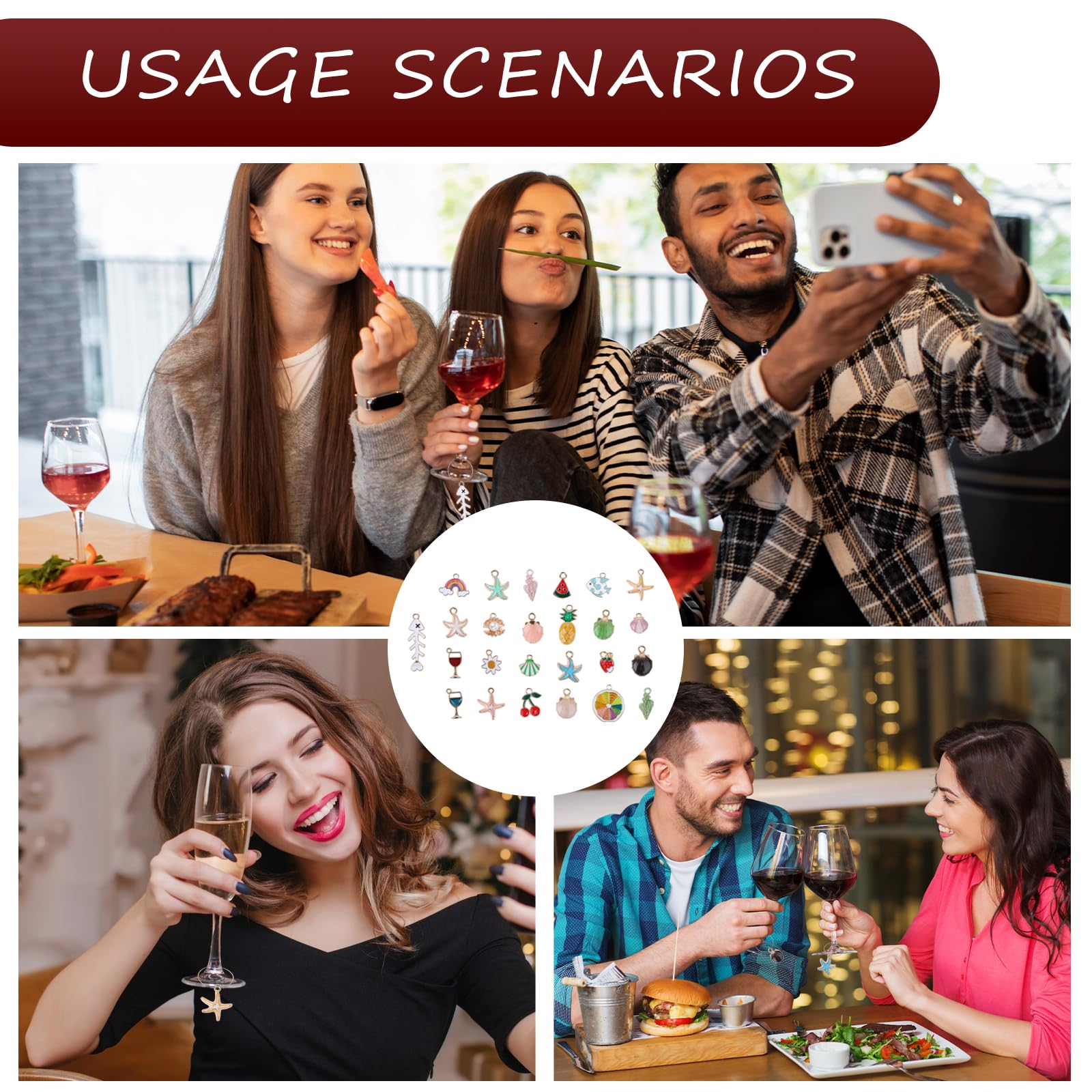 24-Piece Wine Glass Charms Set - Fun Beach-Themed Stemware Markers with Hanging Rings | Perfect for Summer Parties, Christmas Gatherings & Wine Tasting Events | Great for Outdoor BBQs, Bridal Showers & Holiday Decorations