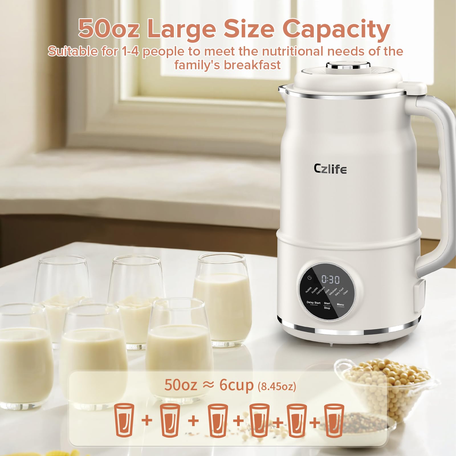 N7 Nut Milk Maker 50oz (1.5L) - Automatic Soy Milk Machine for Homemade Almond, Oat, Cashew Milk & Baby Food - with Delay Start, Keep Warm & Self-Cleaning - Perfect for Vegan, Keto & Healthy Lifestyle