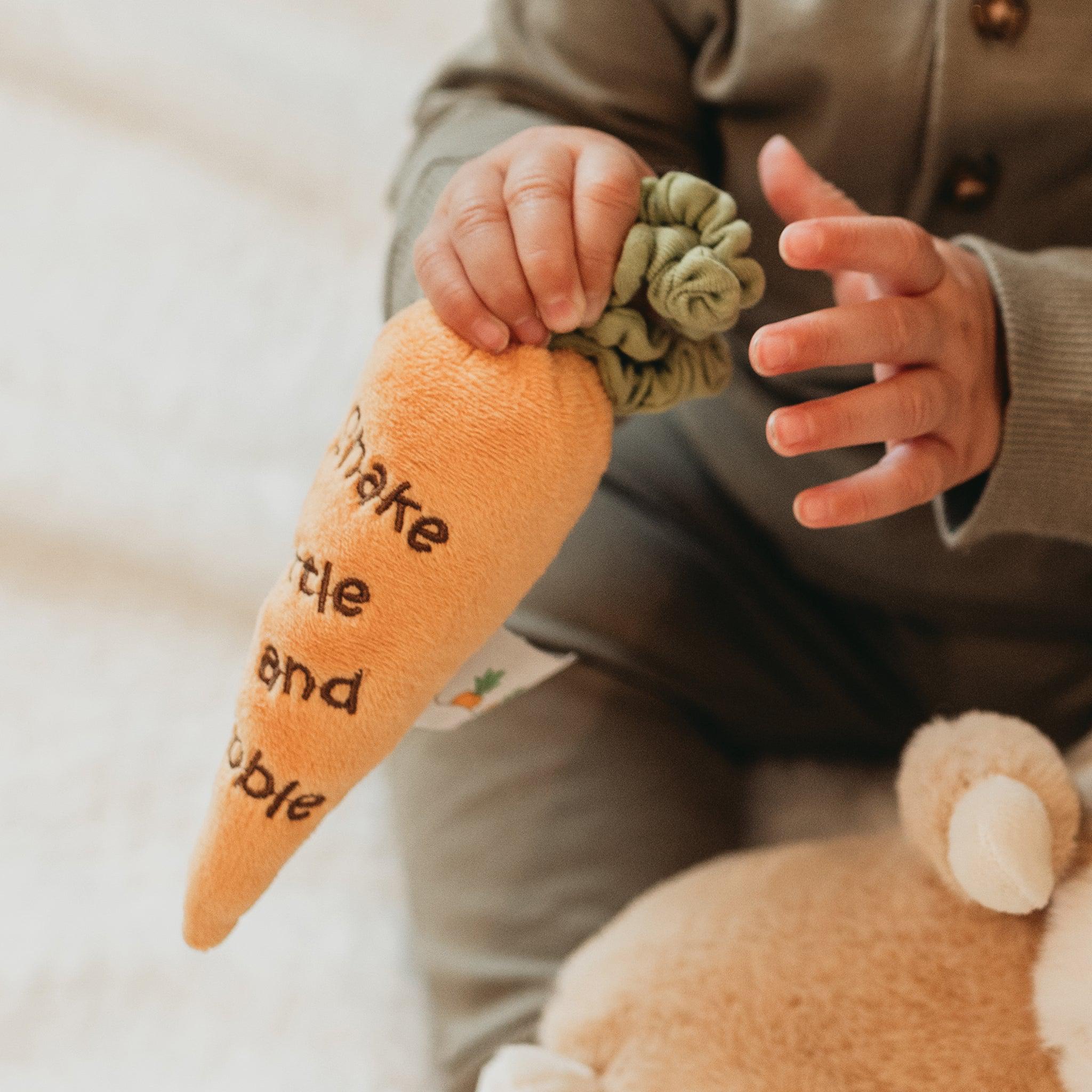 Organic Carrot Teething Rattle Toy for Babies - Safe & Soft BPA-Free Infant Chew Toy - Perfect for Soothing Sore Gums & Early Sensory Development | Ideal for Newborns, Toddlers & Baby Shower Gifts