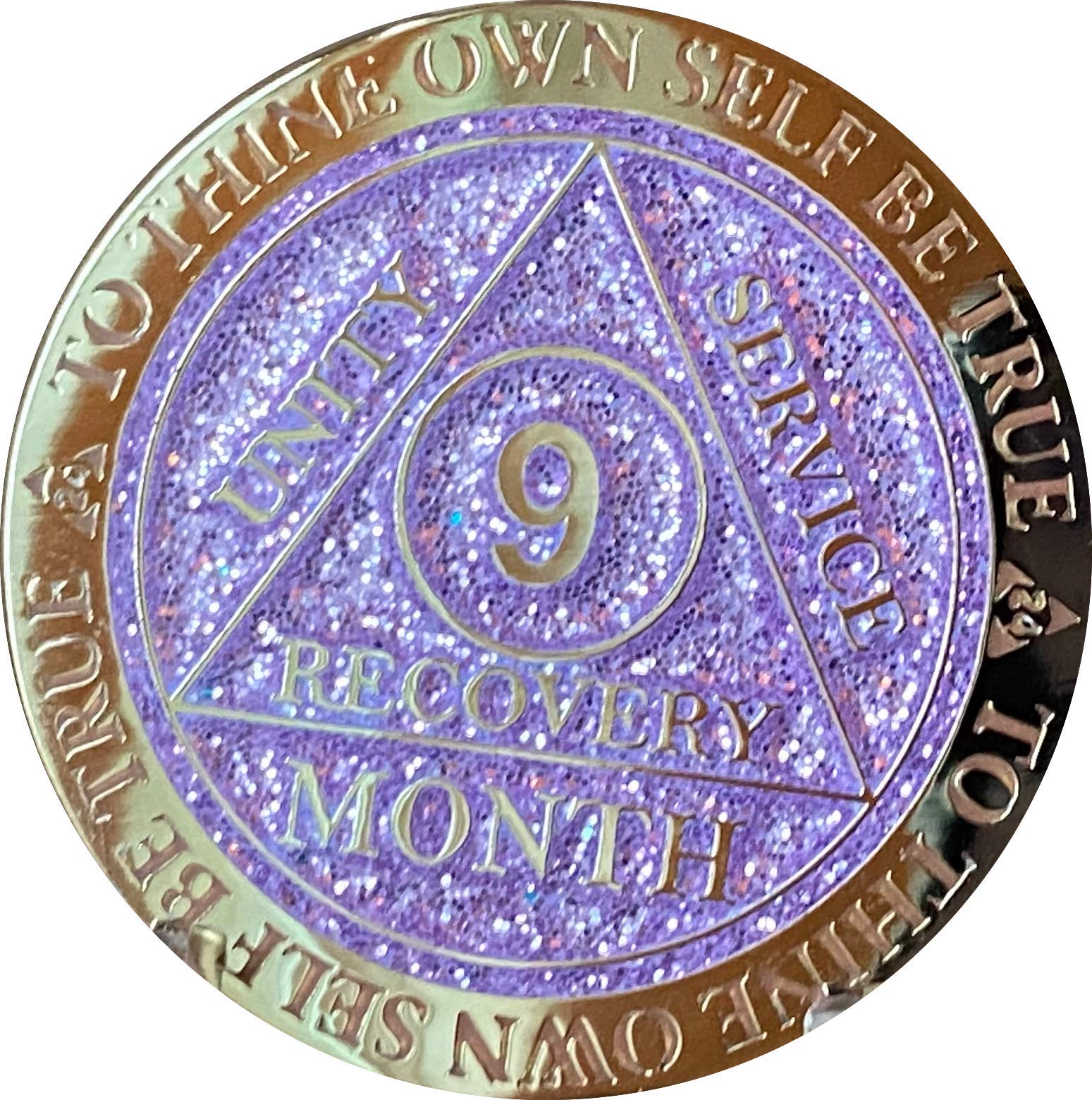 9 Month AA Medallion Reflex Purple Glitter Gold Plated Chip - Perfect for Baby Milestones, Baptism Gifts & Keepsake Jewelry