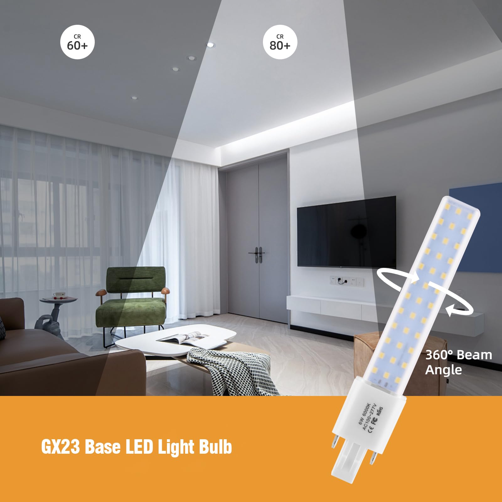GX23 LED Light Bulb 13W - 2 Pack Cool White 6000K, 360° Beam Angle, Plug and Play Replacement for CFL, 100-277V with Ballast Compatibility - Perfect for Under Cabinet Lighting, Garage, and Workshop