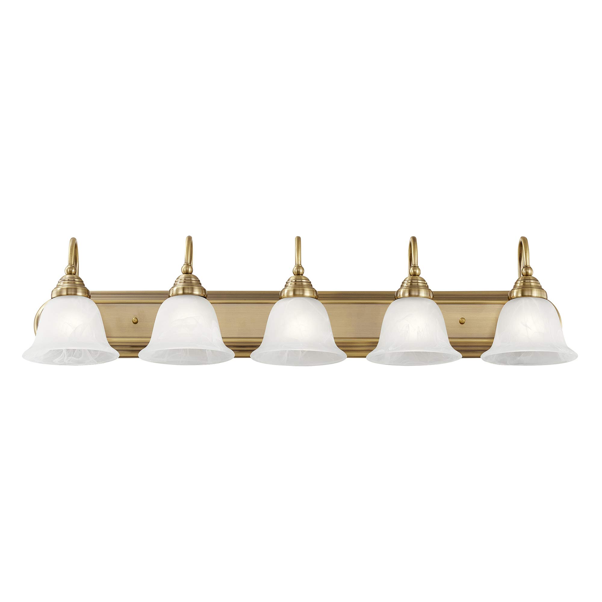Livex Lighting 1005-01 Belmont 5-Light Bathroom Vanity Light Fixture in Antique Brass - Perfect for Bathroom, Powder Room, and Dressing Room Lighting