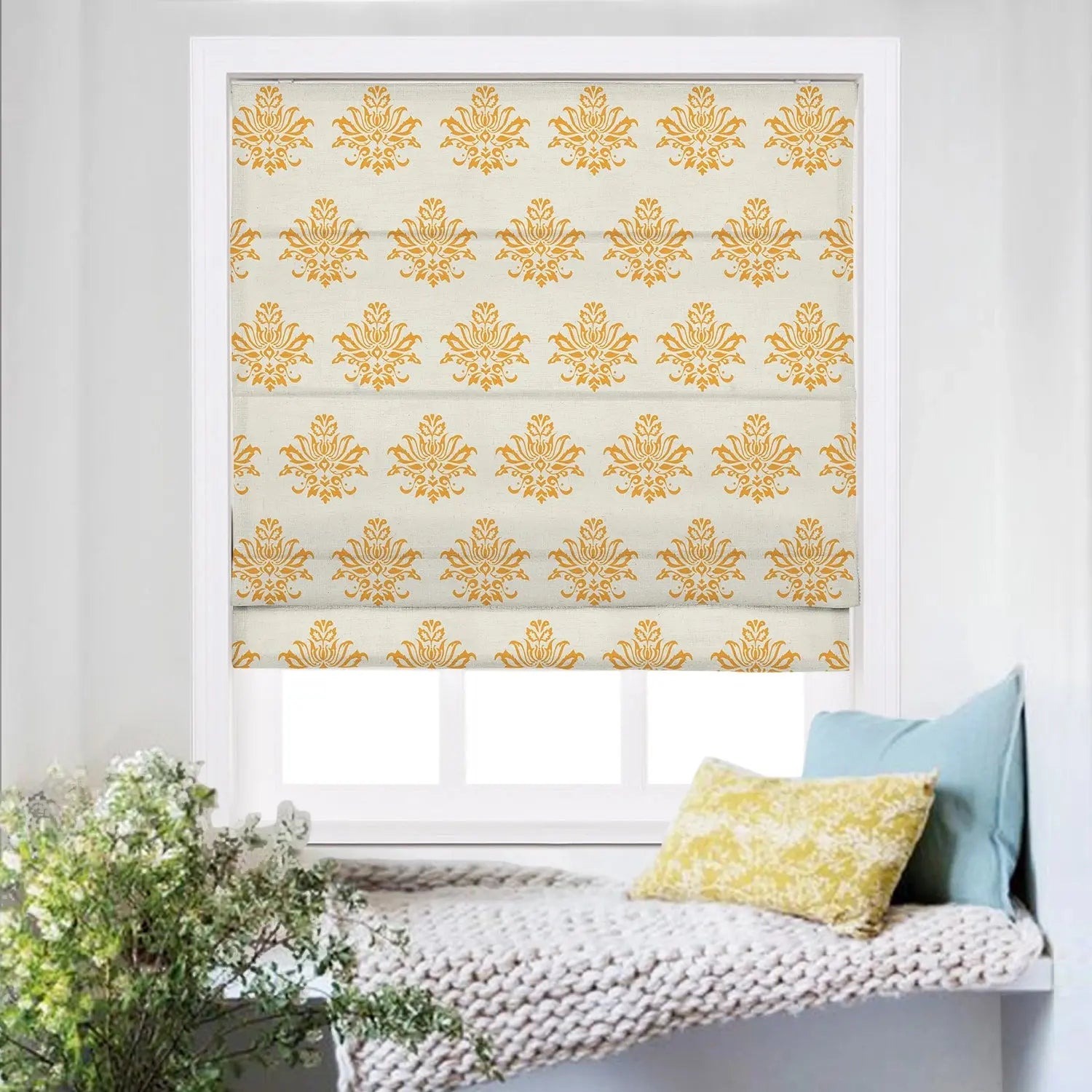 Roman Shade Cordless Linen Printed Window Treatment - Blackout Custom Window Coverings for Bedroom, Living Room & Nursery (Elegant Home Decor)