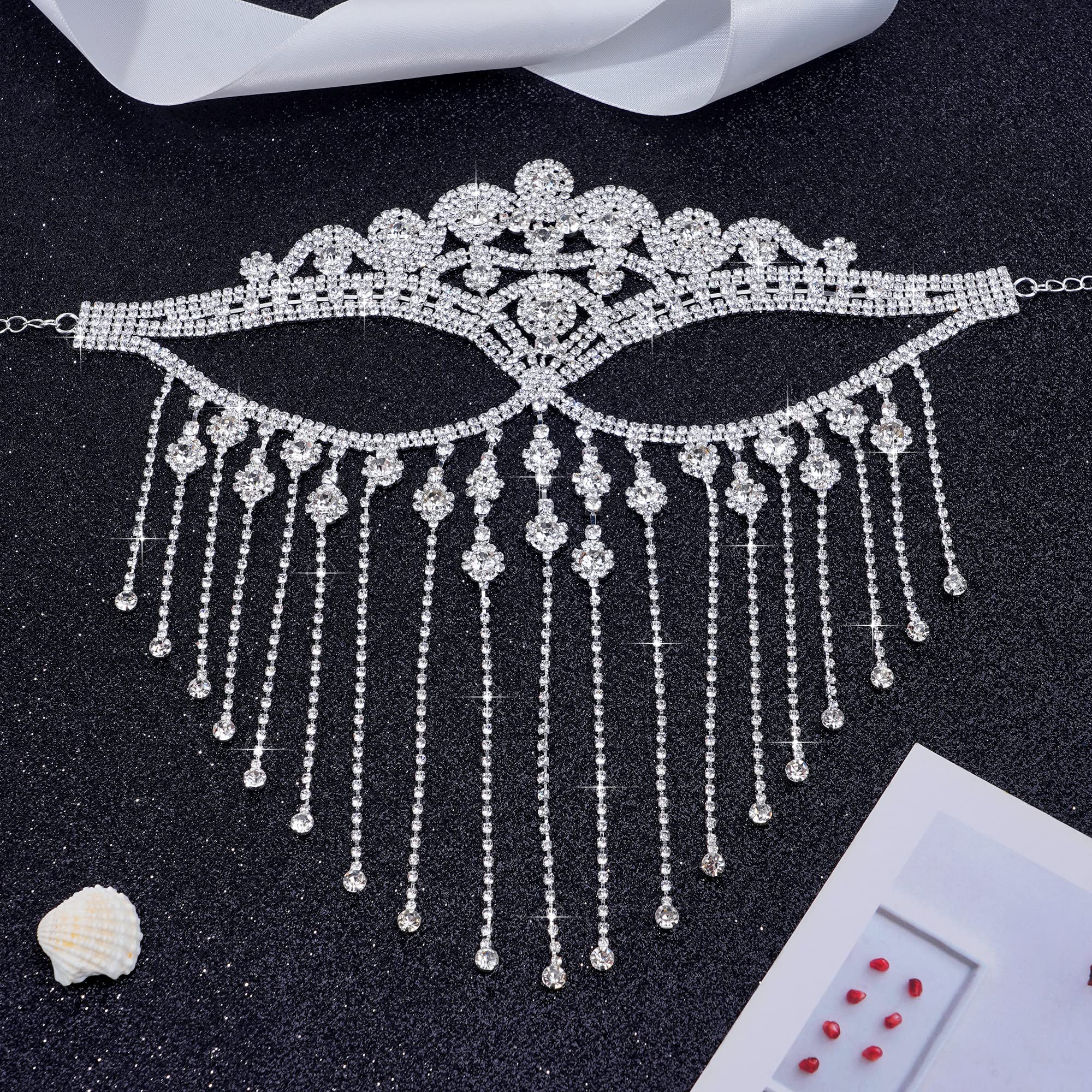 CCbodily Rhinestone Face Mask for Women - Crystal Face Chain Masquerade Mask, Elegant Rhinestone Mask for Parties, Halloween, Cosplay & Special Events