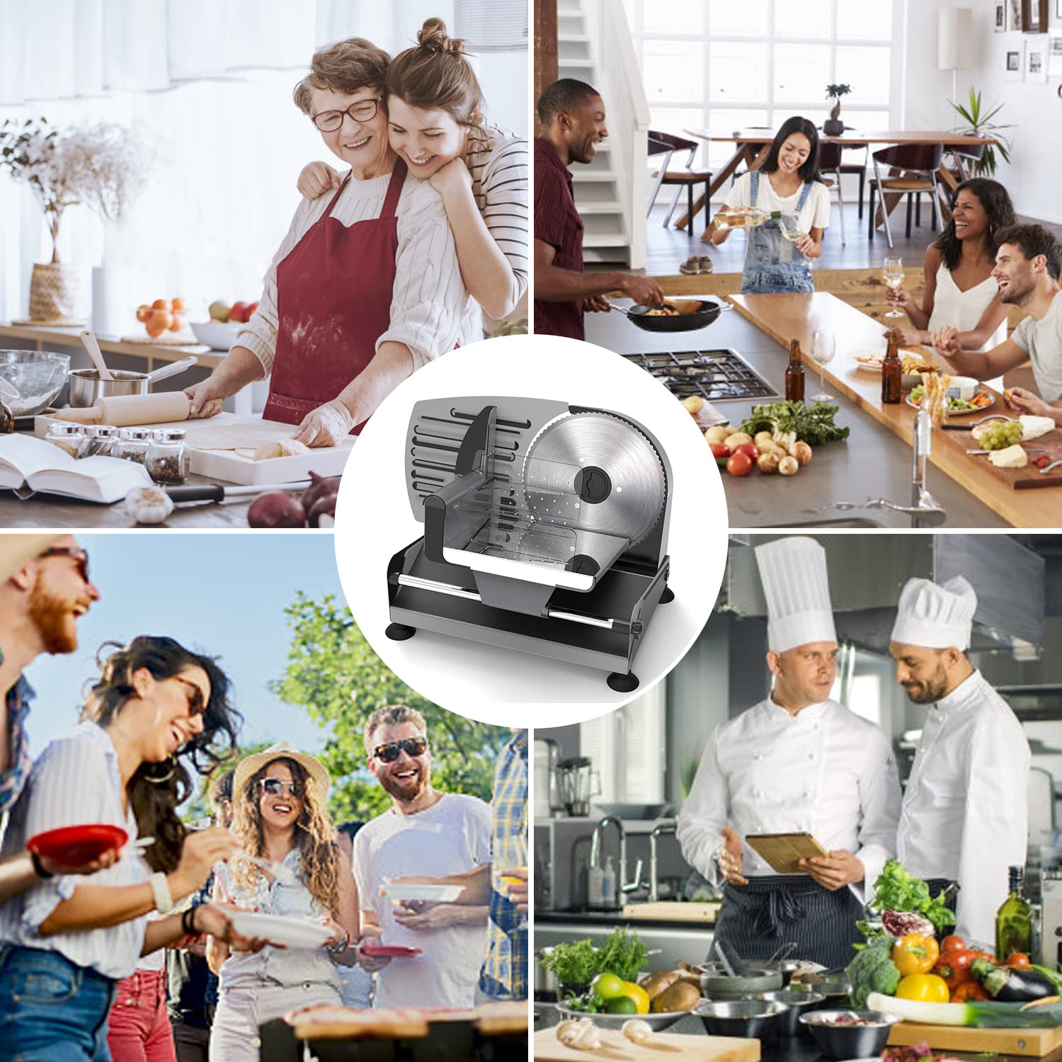Aemego 200W Electric Meat Slicer for Home Use - Adjustable Thickness Food Slicer with Removable Stainless Steel Blade - Perfect for Deli, Jerky, Cheese, Bacon & More - Ideal for Kitchen, Delicatessen & Food Prep