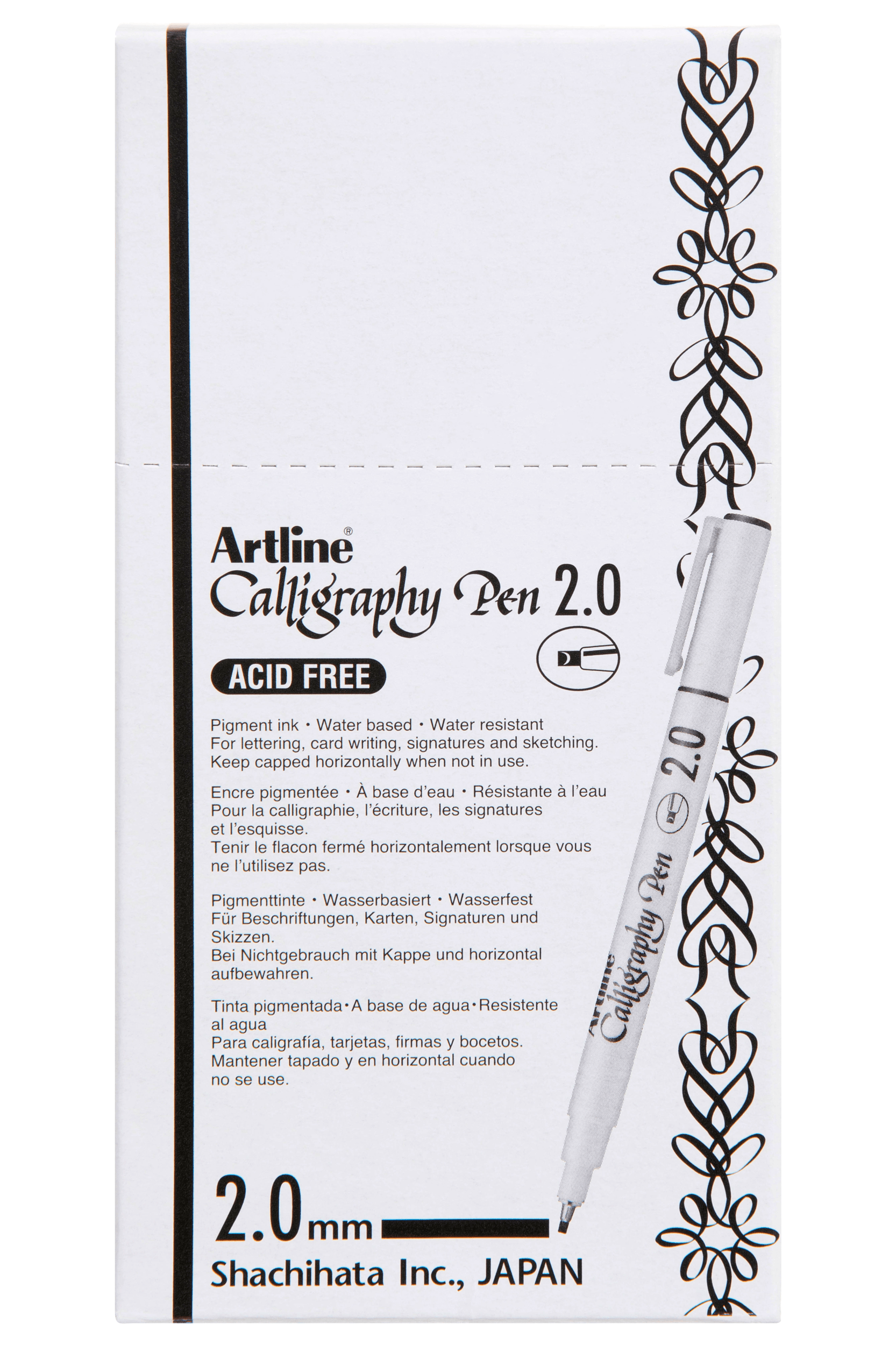 Artline 242 Calligraphy Pen Set - 2mm Black Fine Tip Markers (12 Pack) for Hand Lettering, Scrapbooking & DIY Projects